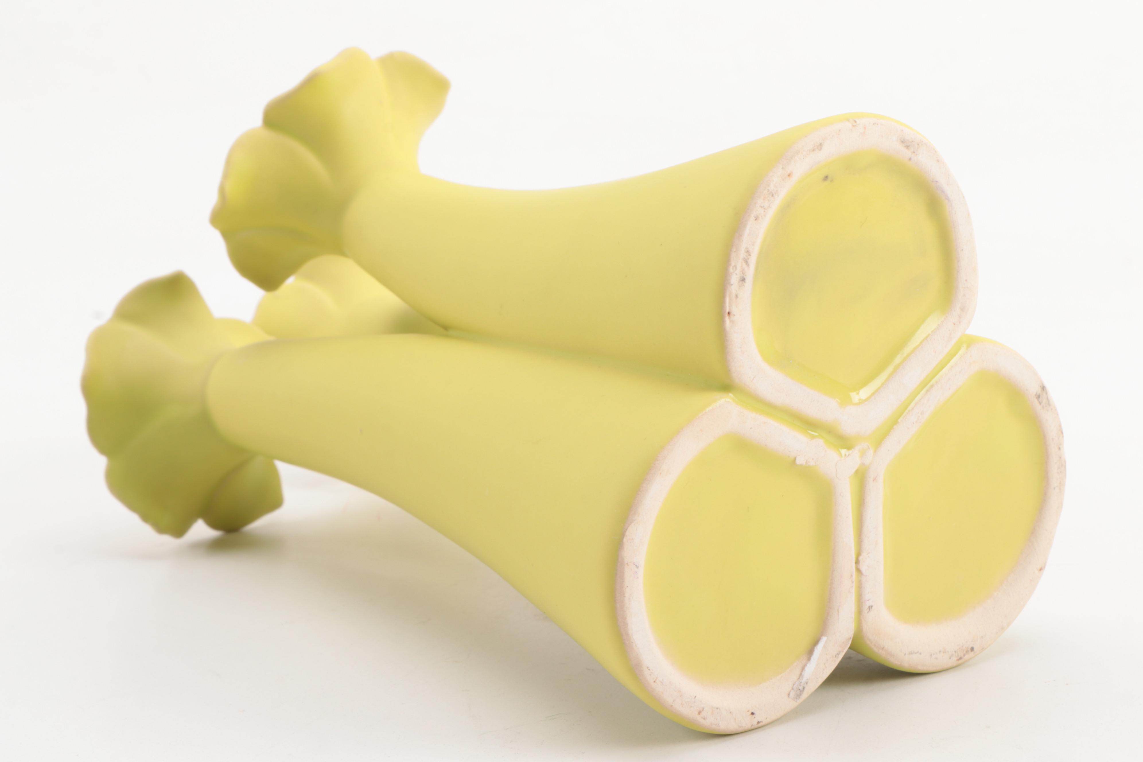 Mid-Century Japanese Artmark Ceramic Figurines with Yellow Ceramic Vase