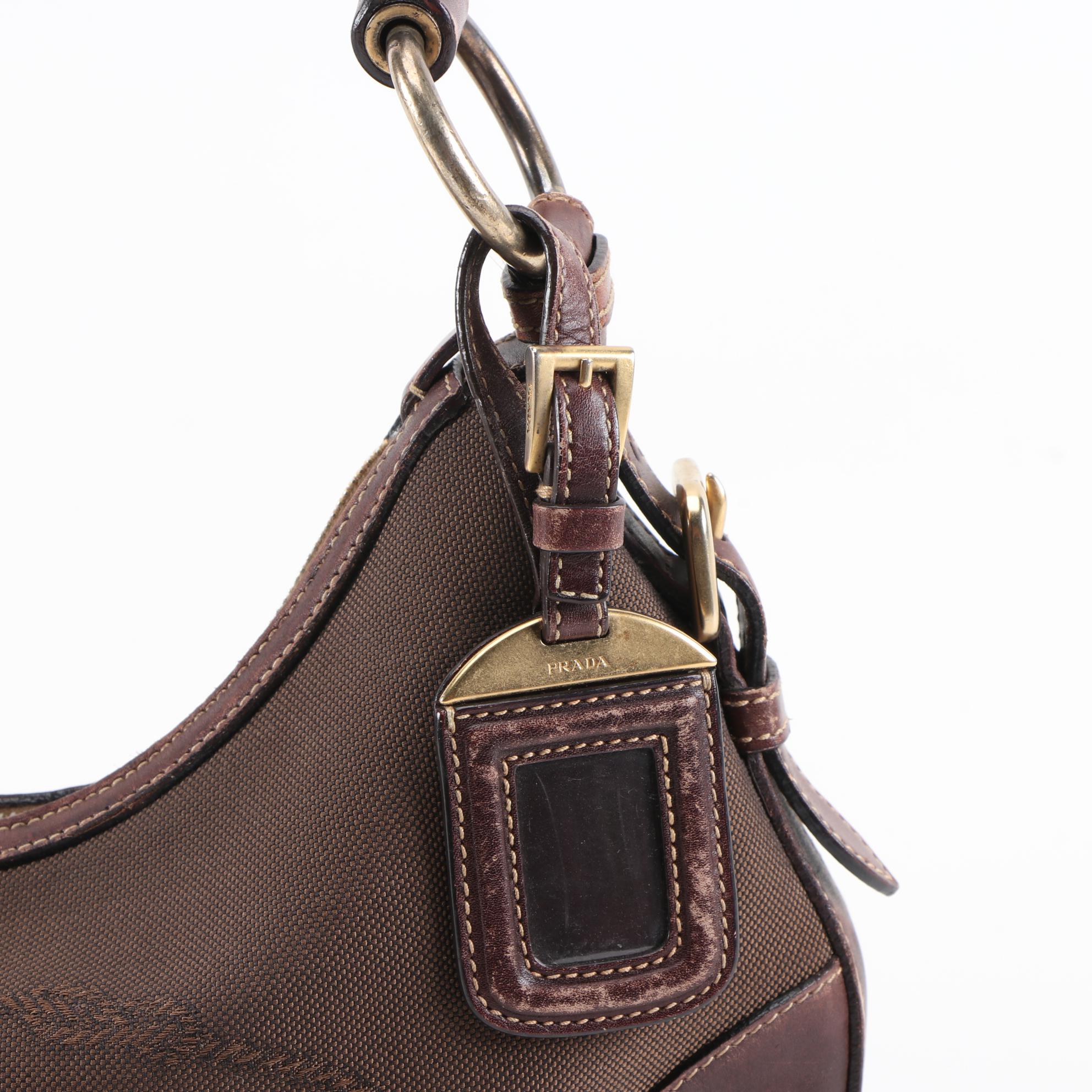 Prada Hobo Bag in Brown Canapa Canvas and Leather