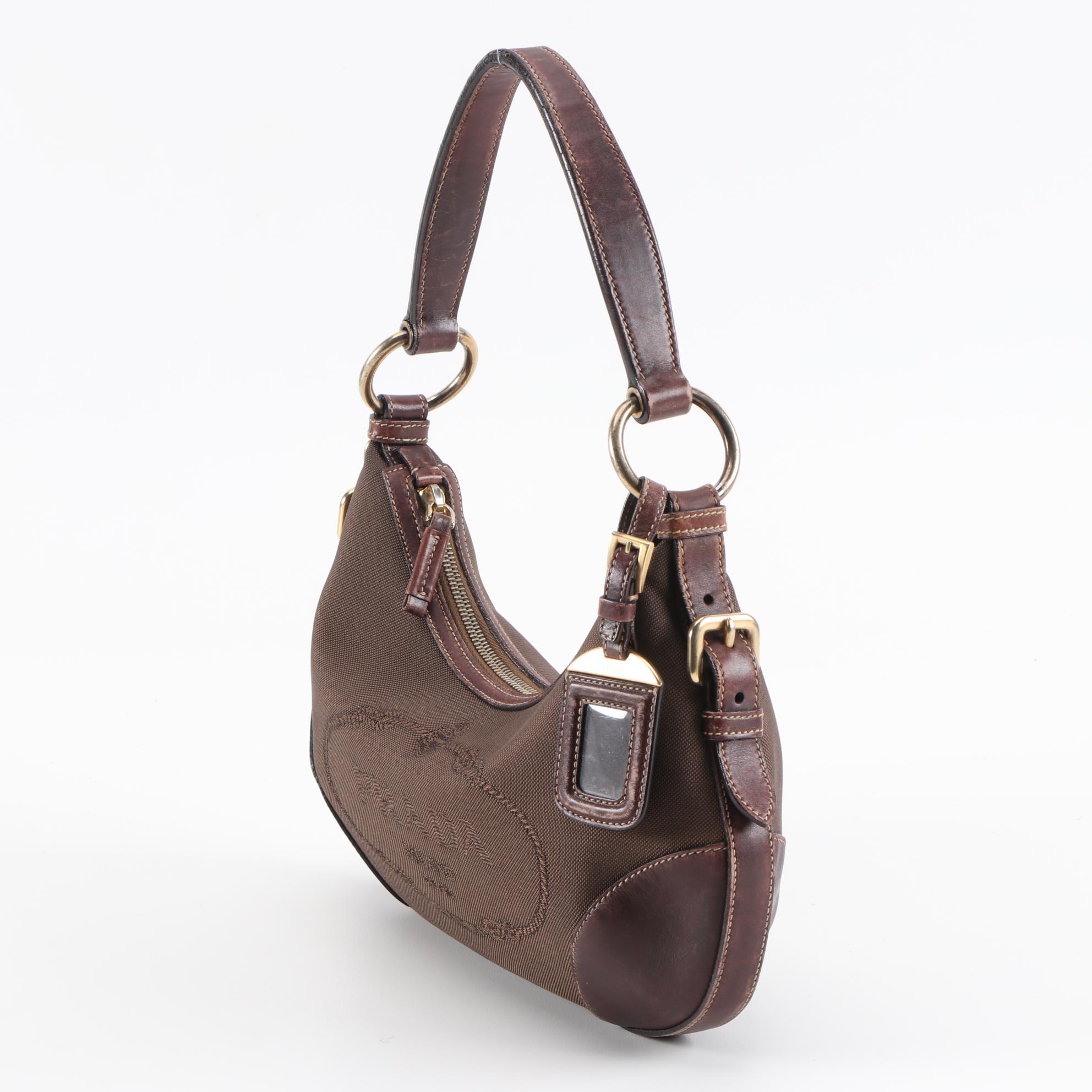 Prada Hobo Bag in Brown Canapa Canvas and Leather