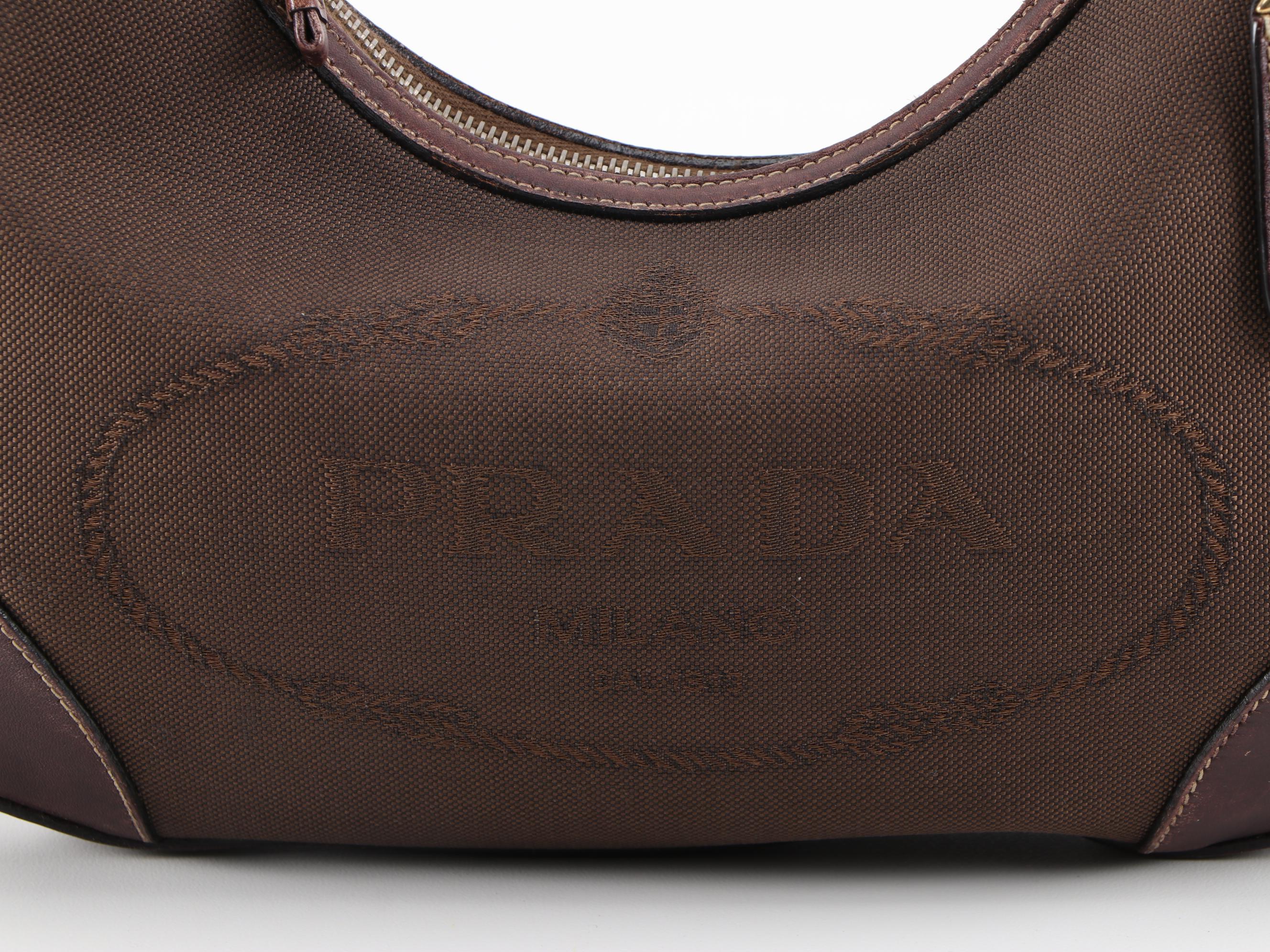 Prada Hobo Bag in Brown Canapa Canvas and Leather
