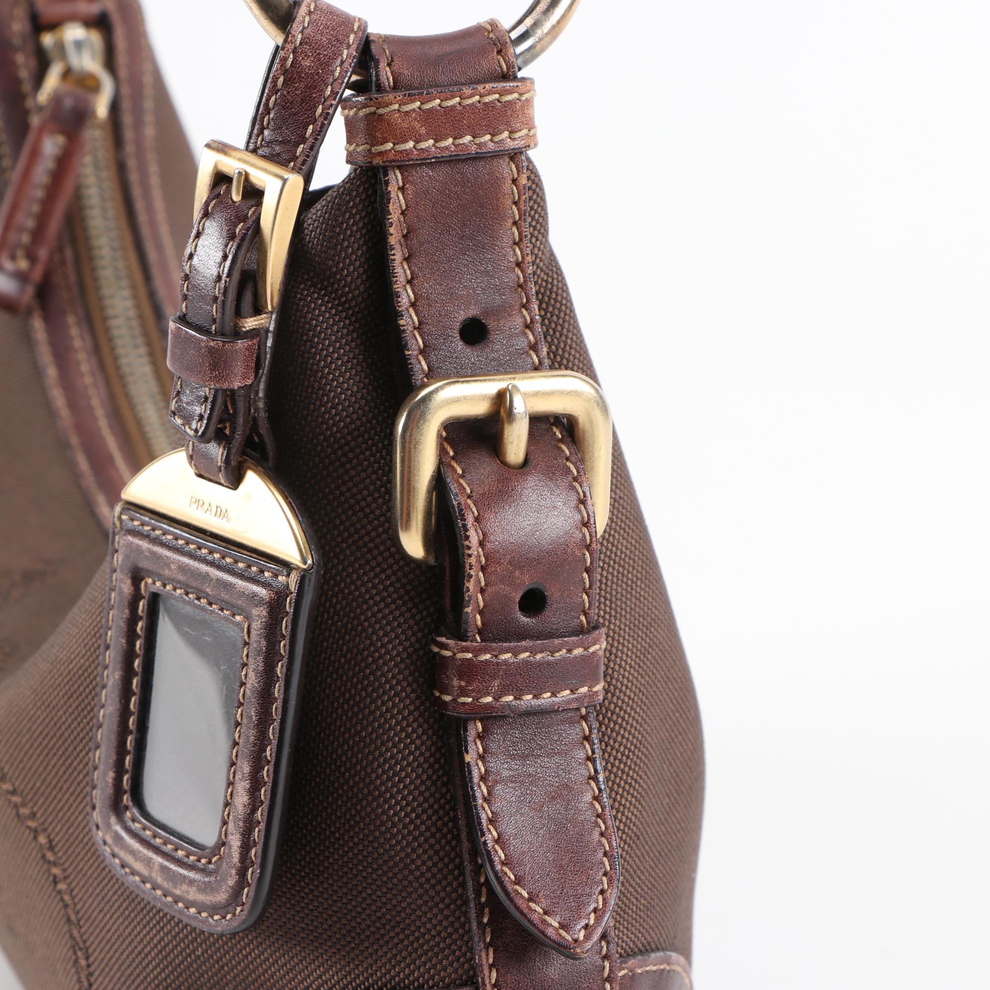 Prada Hobo Bag in Brown Canapa Canvas and Leather