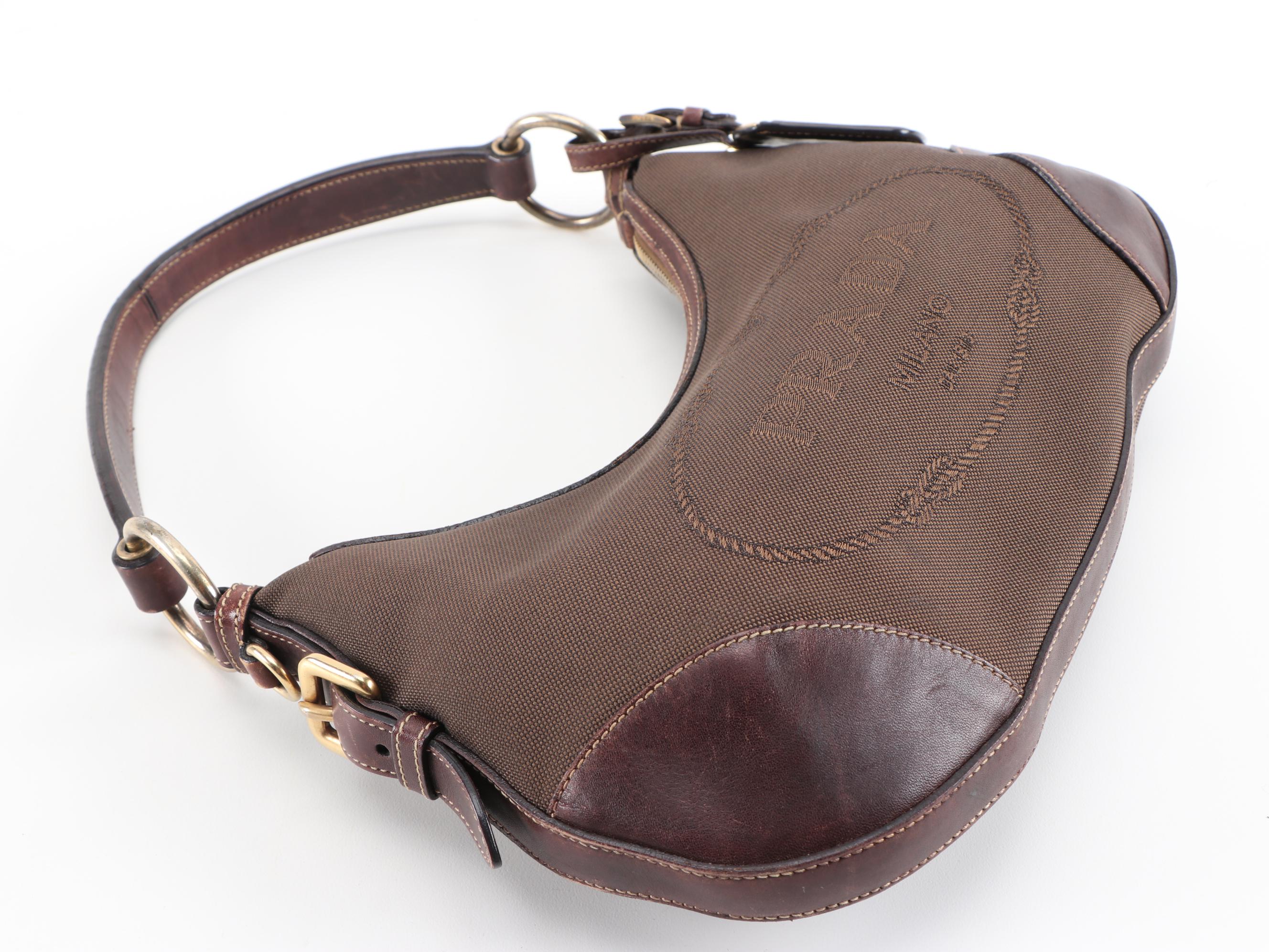 Prada Hobo Bag in Brown Canapa Canvas and Leather