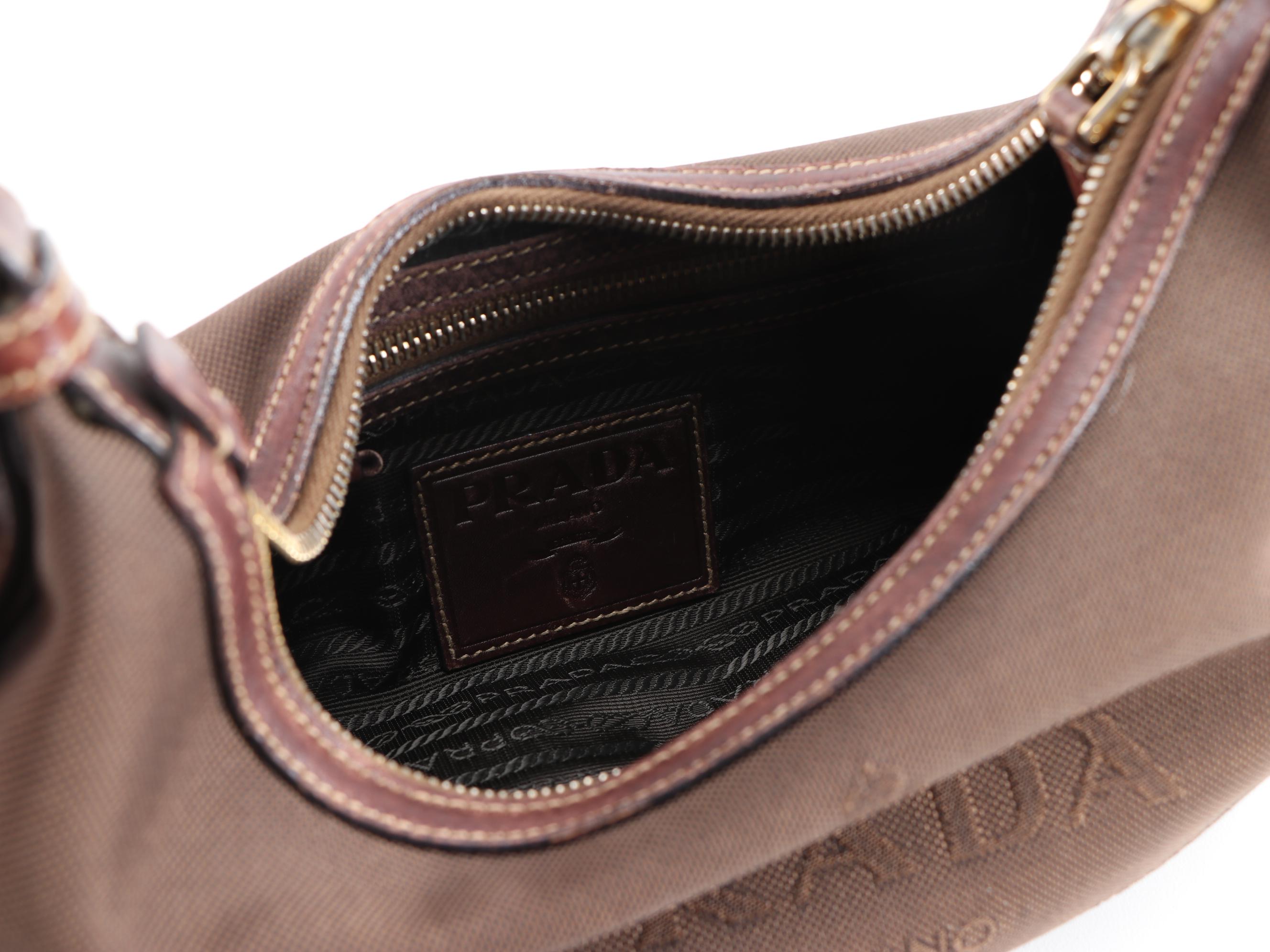Prada Hobo Bag in Brown Canapa Canvas and Leather
