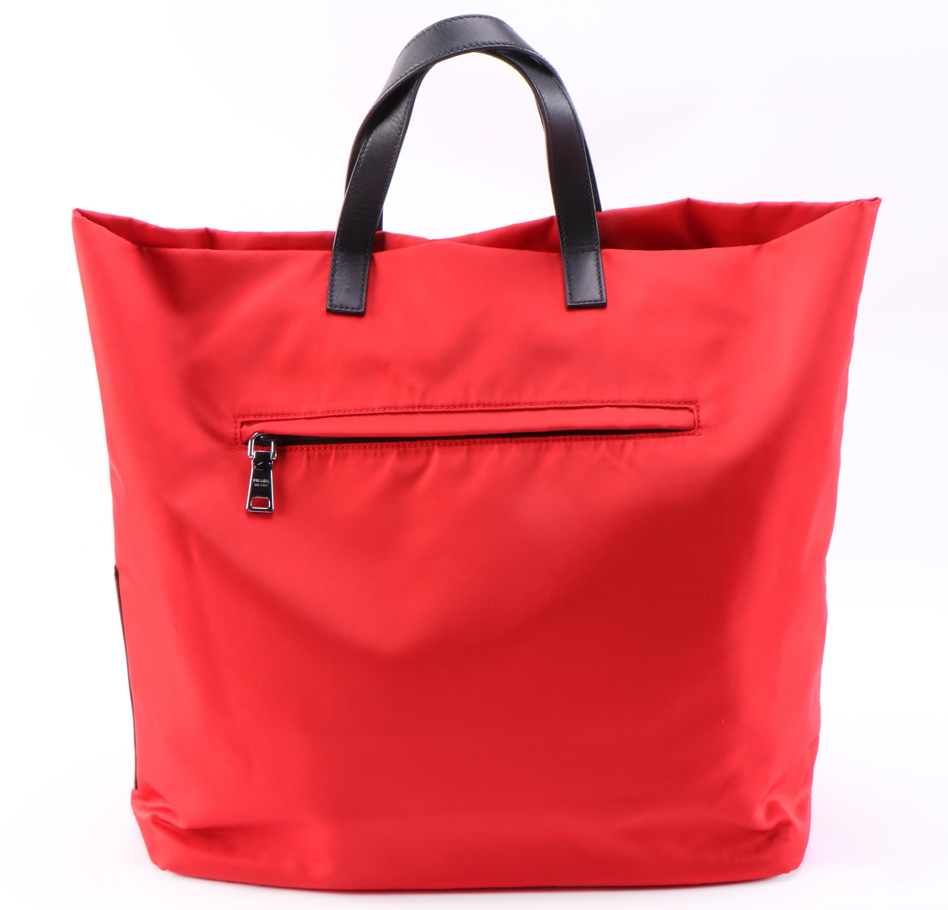 Prada Technical Tote in Red Tessuto Nylon with Black Leather Trim
