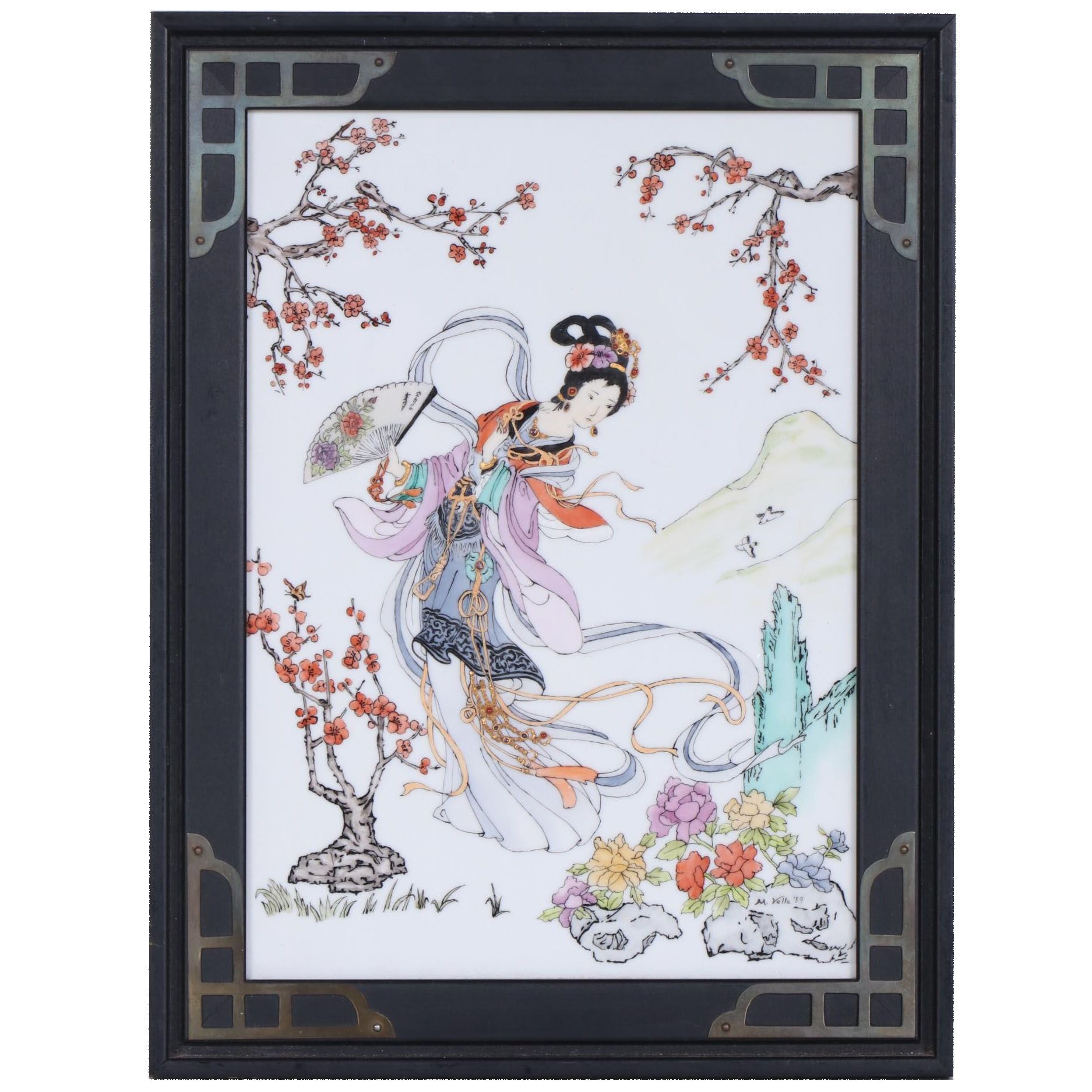 M. Vella East Asian Genre Scene Porcelain Painting, 1989