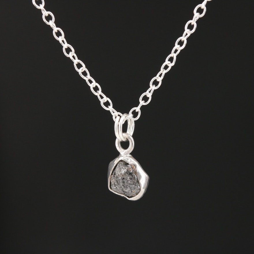 Sterling Silver Rough Diamond Pendant Necklace