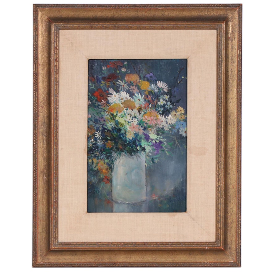 1968 Still Life of Flowers Oil Painting