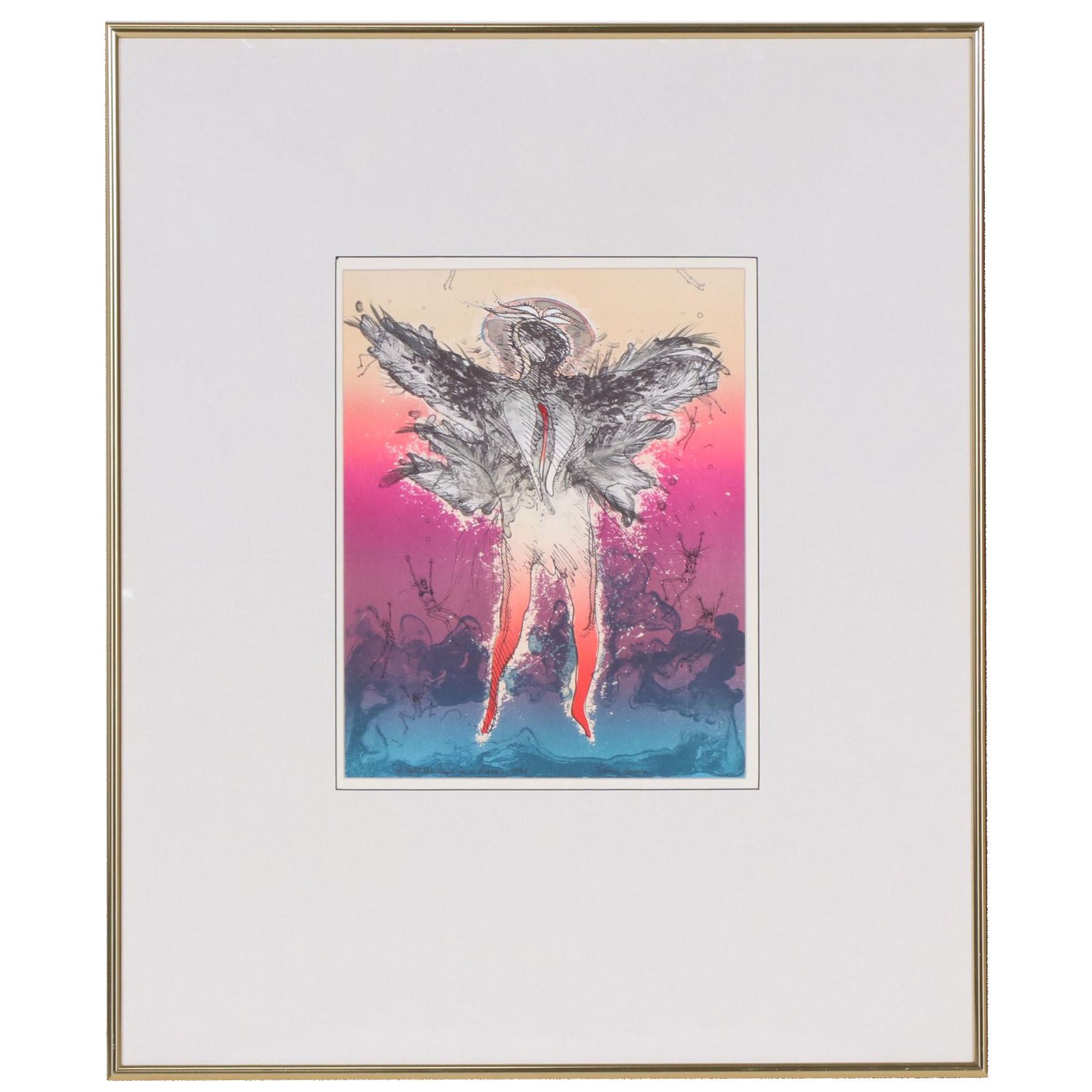 Valérie Jacobs Color Lithograph with Silver Leaf "I Left the Vessel in a Dream"
