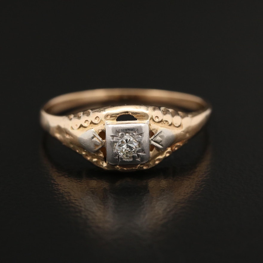 Circa 1940 10K Yellow Gold and Palladium Diamond Ring
