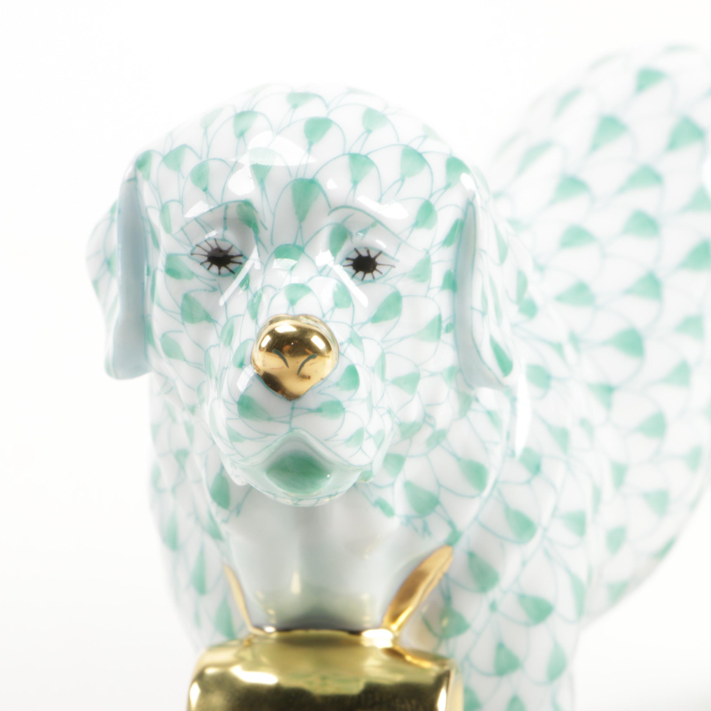 Herend USA Golden Anniversary Green Fishnet "St. Bernard" Porcelain Figurine