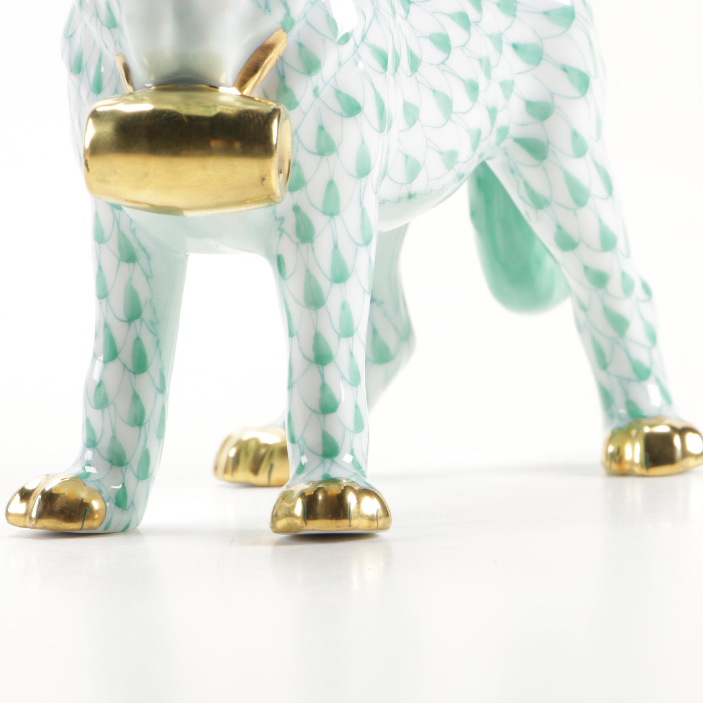 Herend USA Golden Anniversary Green Fishnet "St. Bernard" Porcelain Figurine