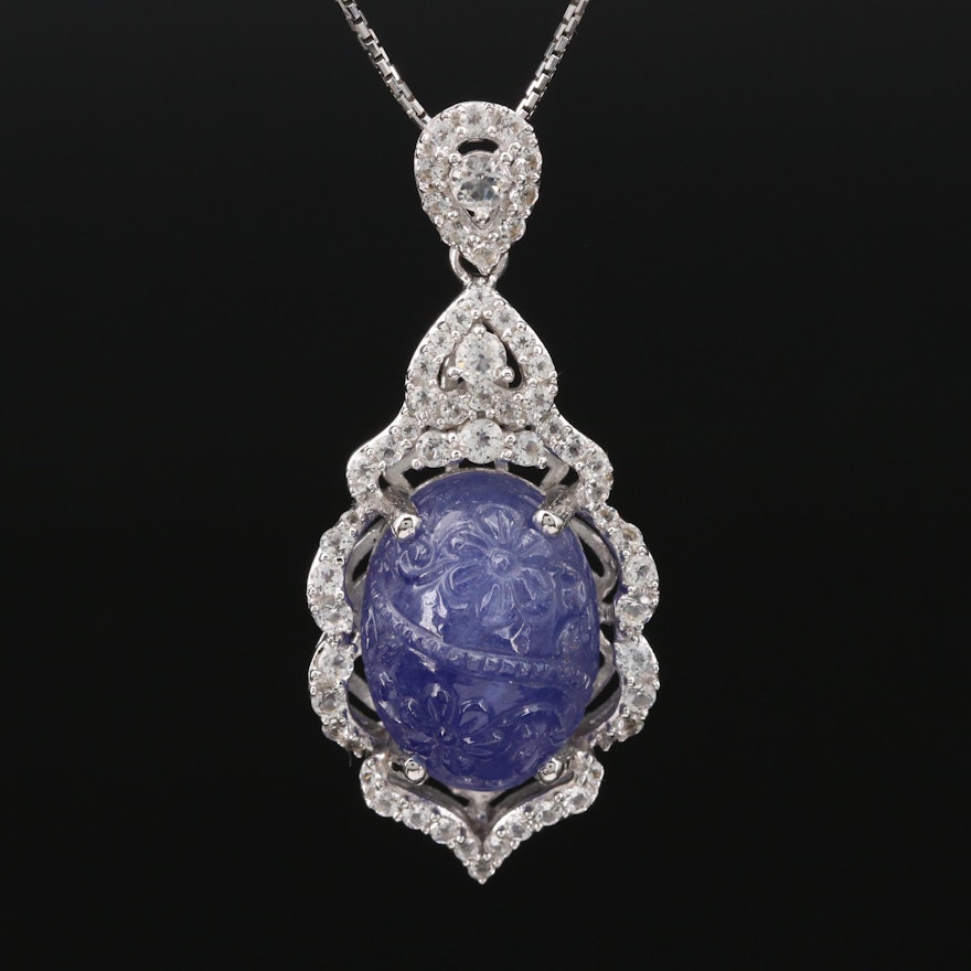 Sterling Silver Tanzanite and Sapphire Pendant Necklace