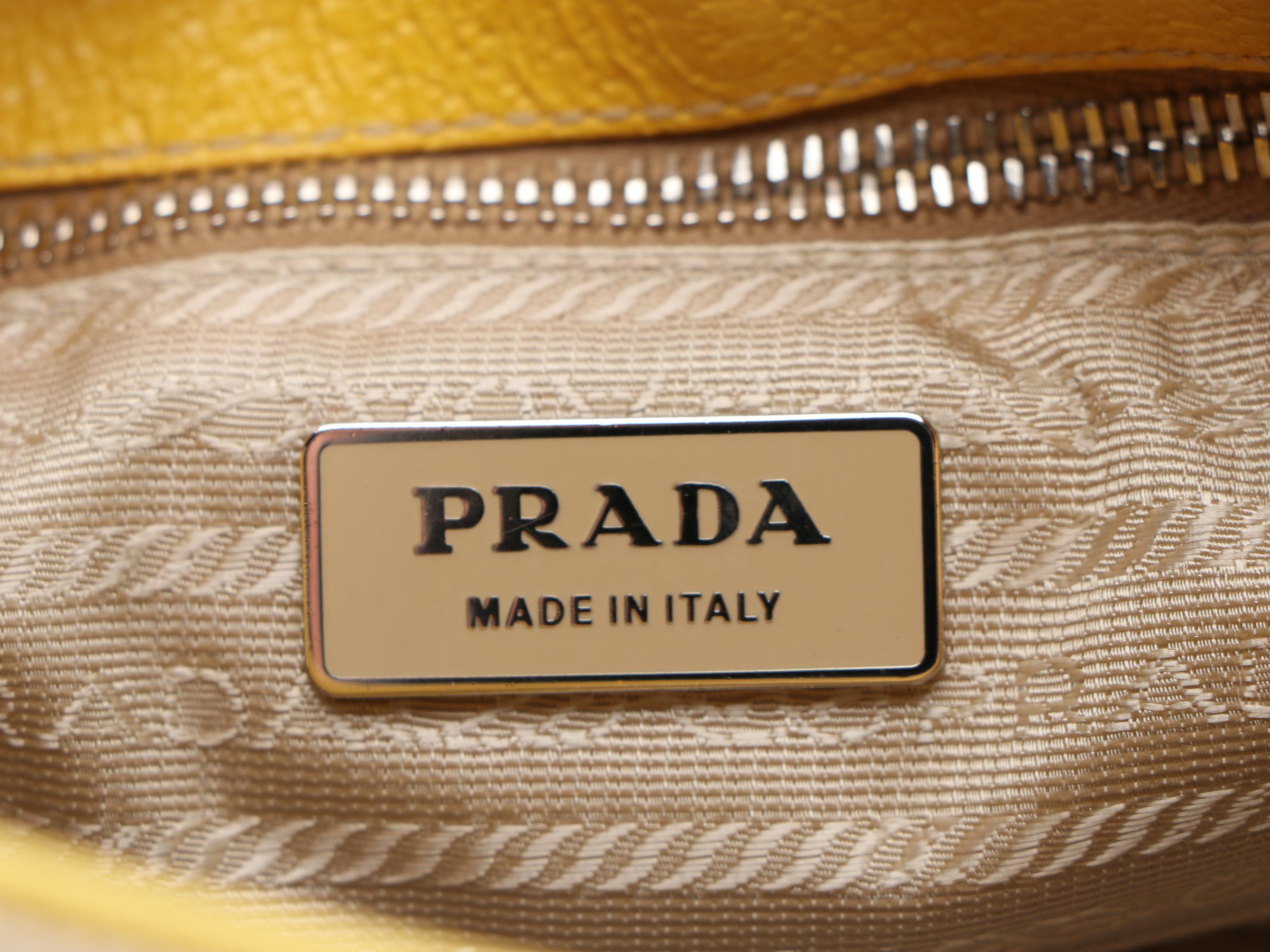 Prada Shoulder Bag in Canapa Canvas and Yellow Cinghial Leather