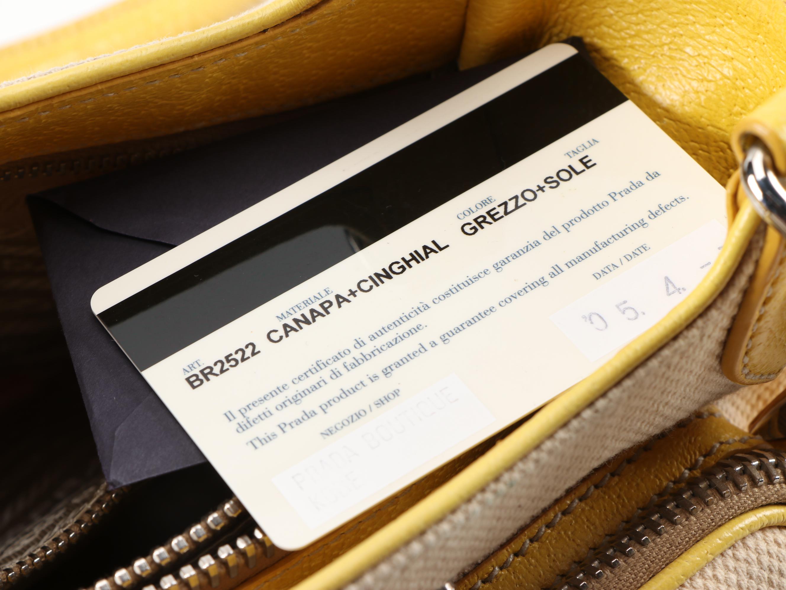 Prada Shoulder Bag in Canapa Canvas and Yellow Cinghial Leather