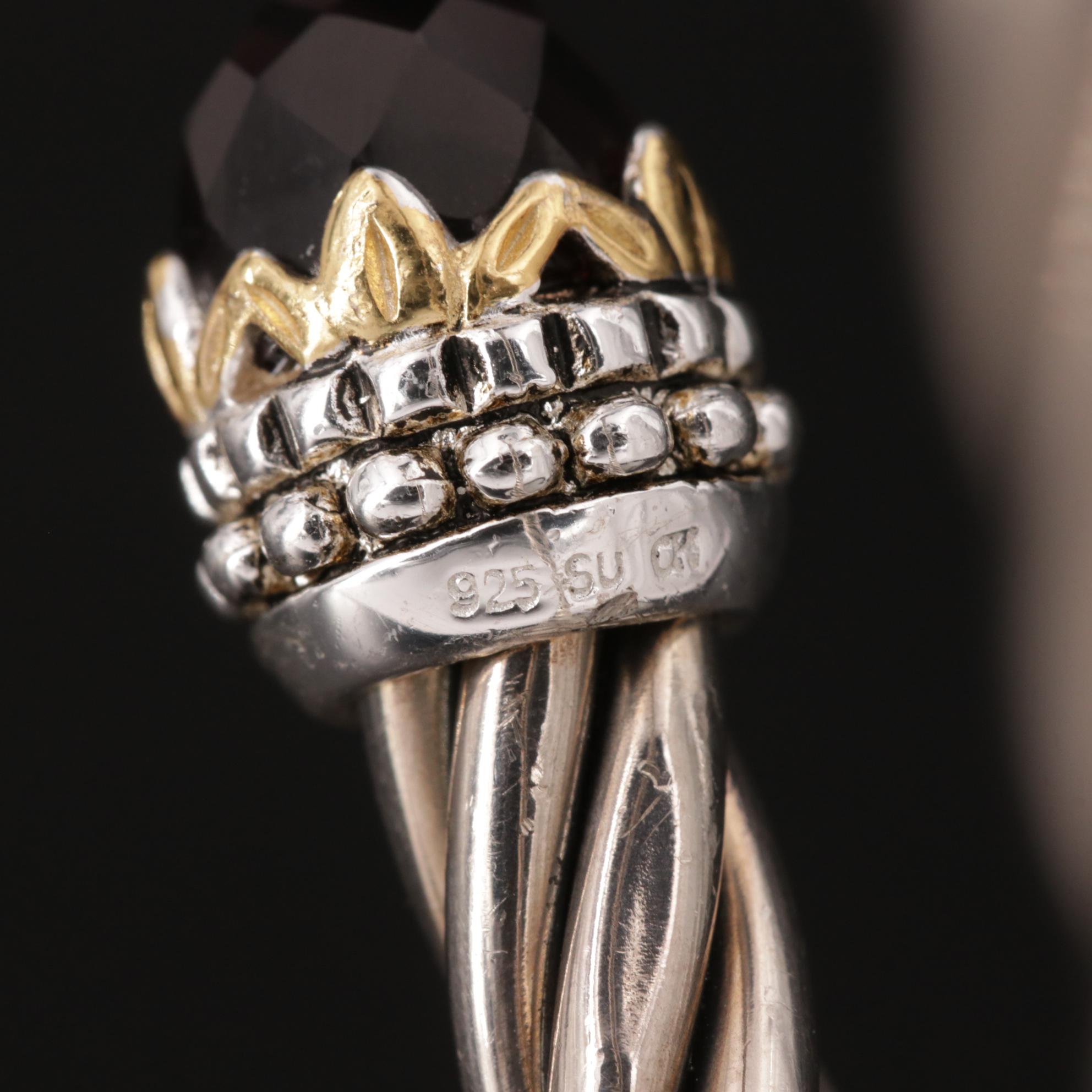 Sterling Silver Cable Cuff Bracelet With Black Glass End Accents