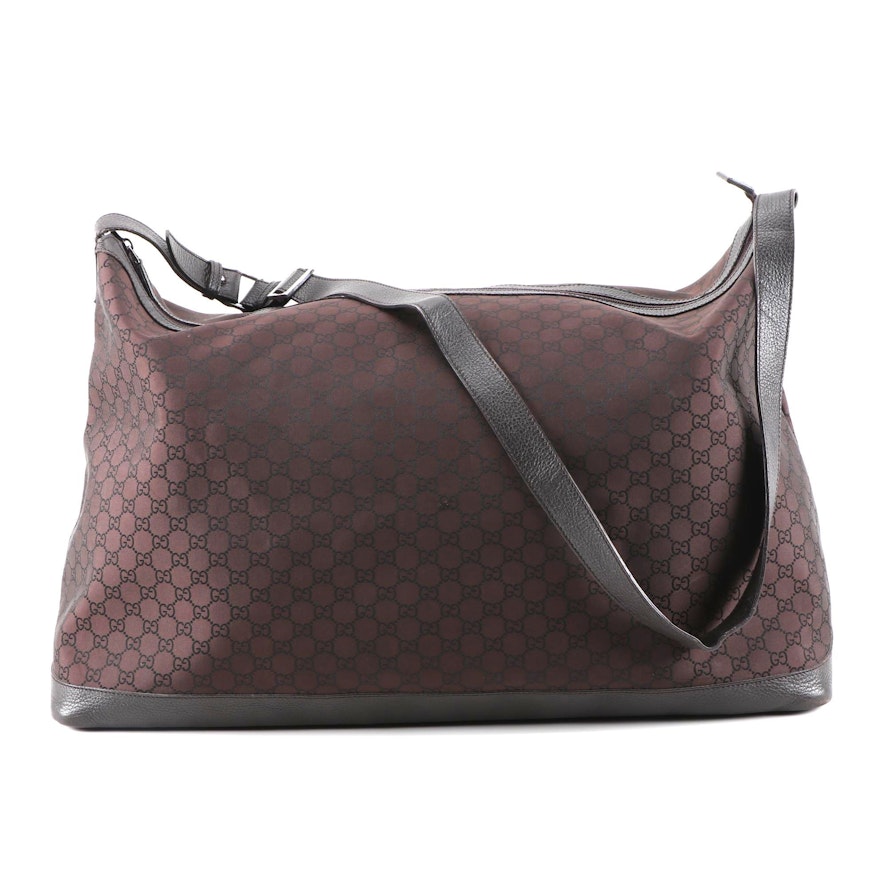 Gucci Soft Duffel Bag in Brown GG Canvas and Grained Leather