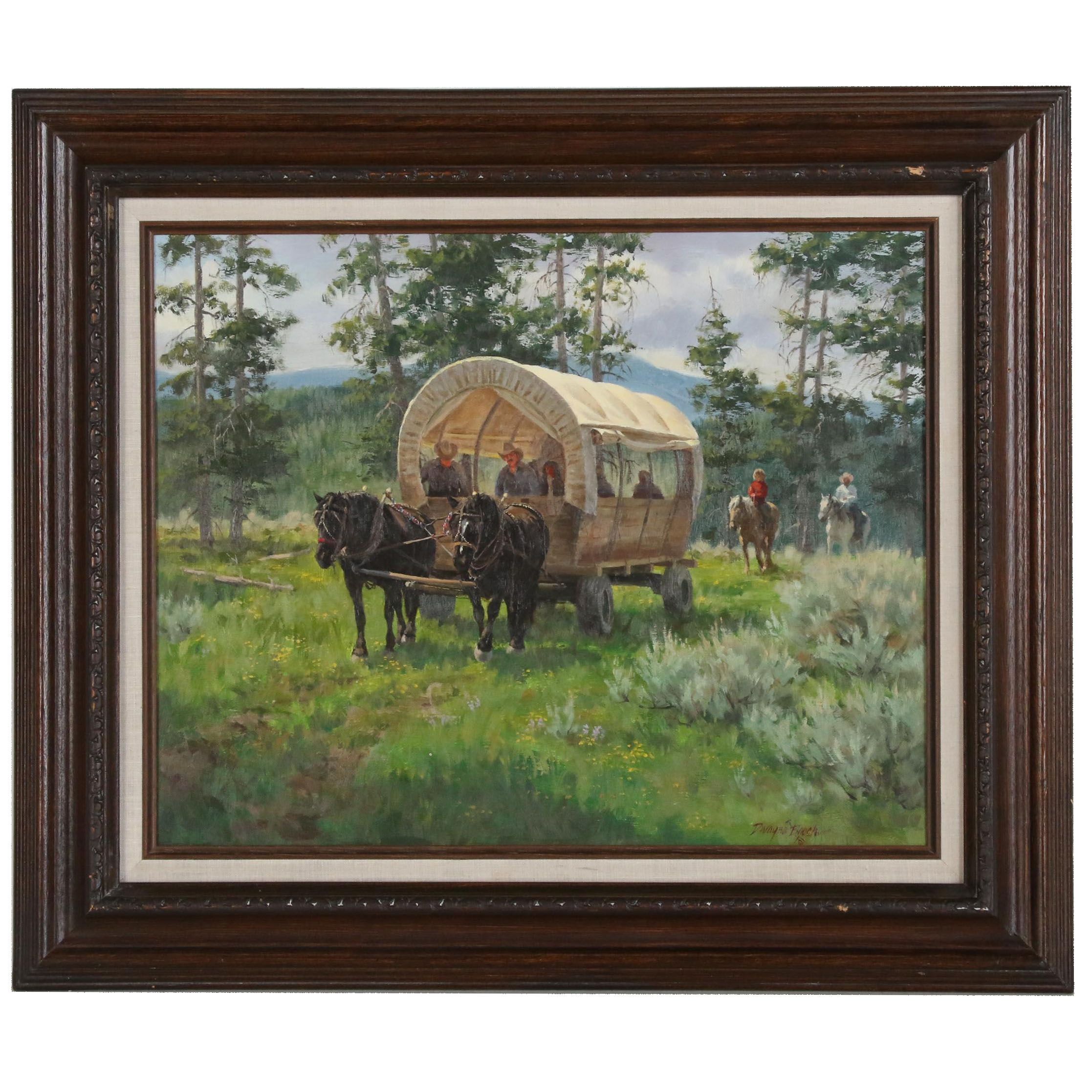 Dwayne Brech Western Genre Oil Painting of Covered Wagon