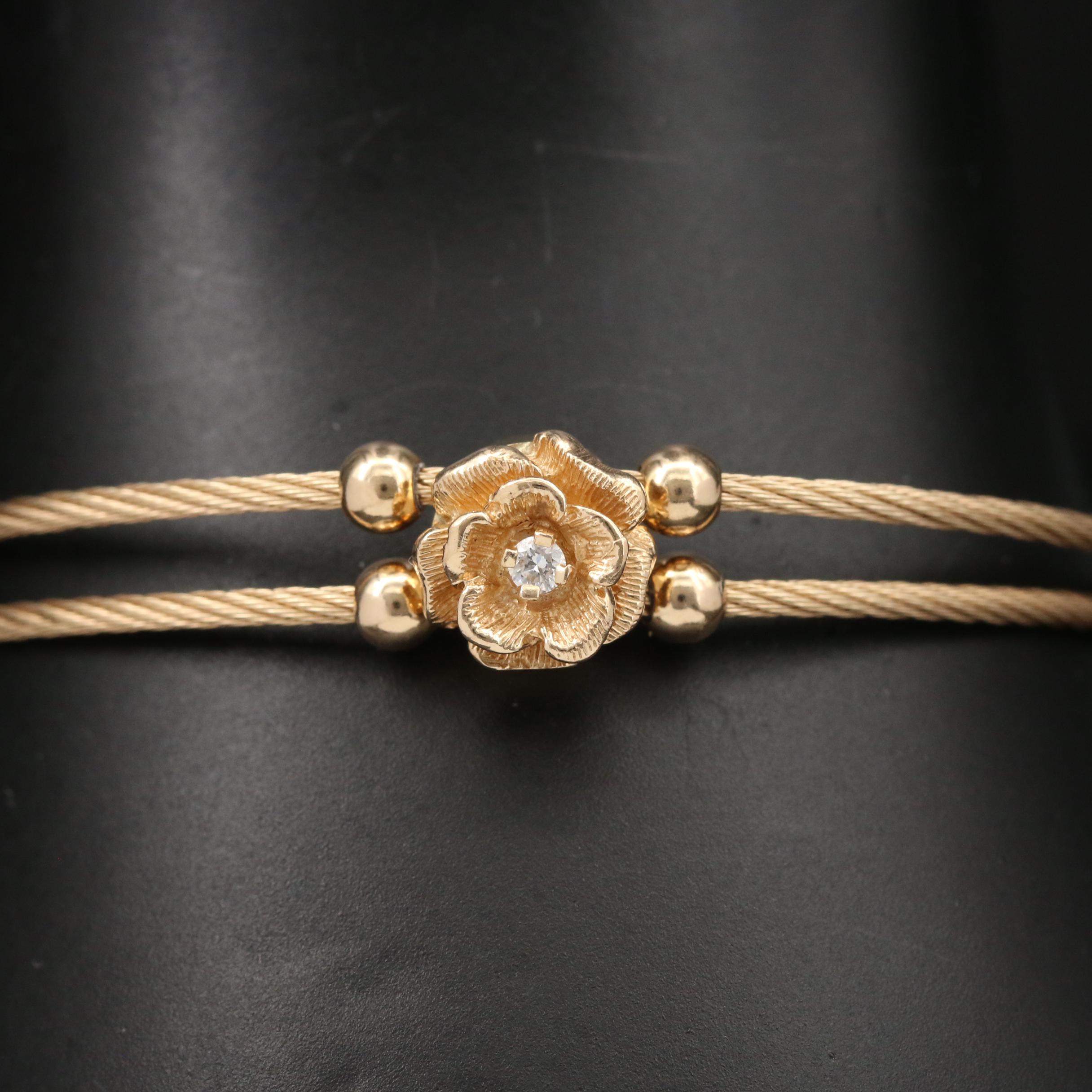 Richard Glatter 14K Gold Diamond Slide Charm Bracelet