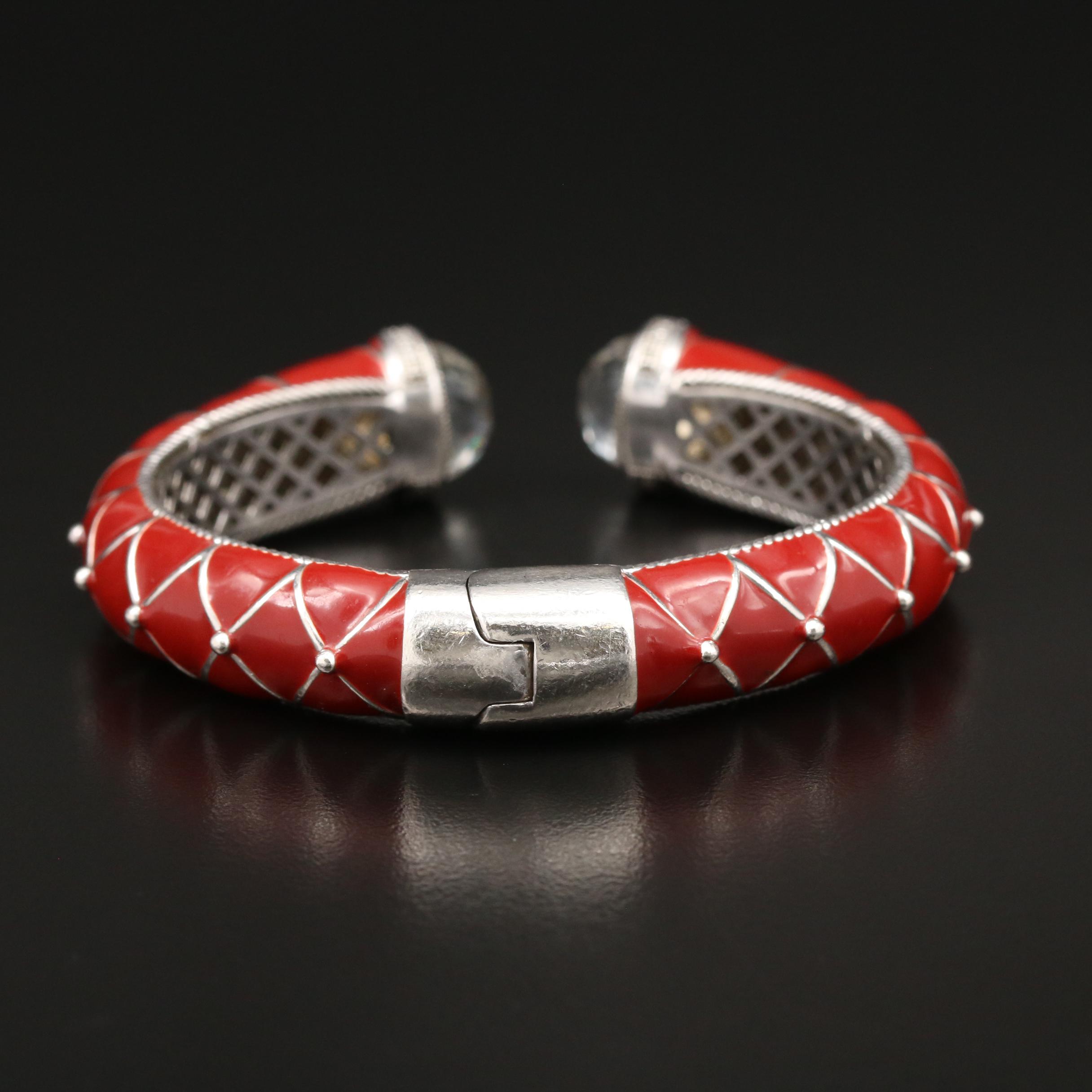 Zasha Sterling Silver Enamel and Glass Hinged Cuff Bracelet