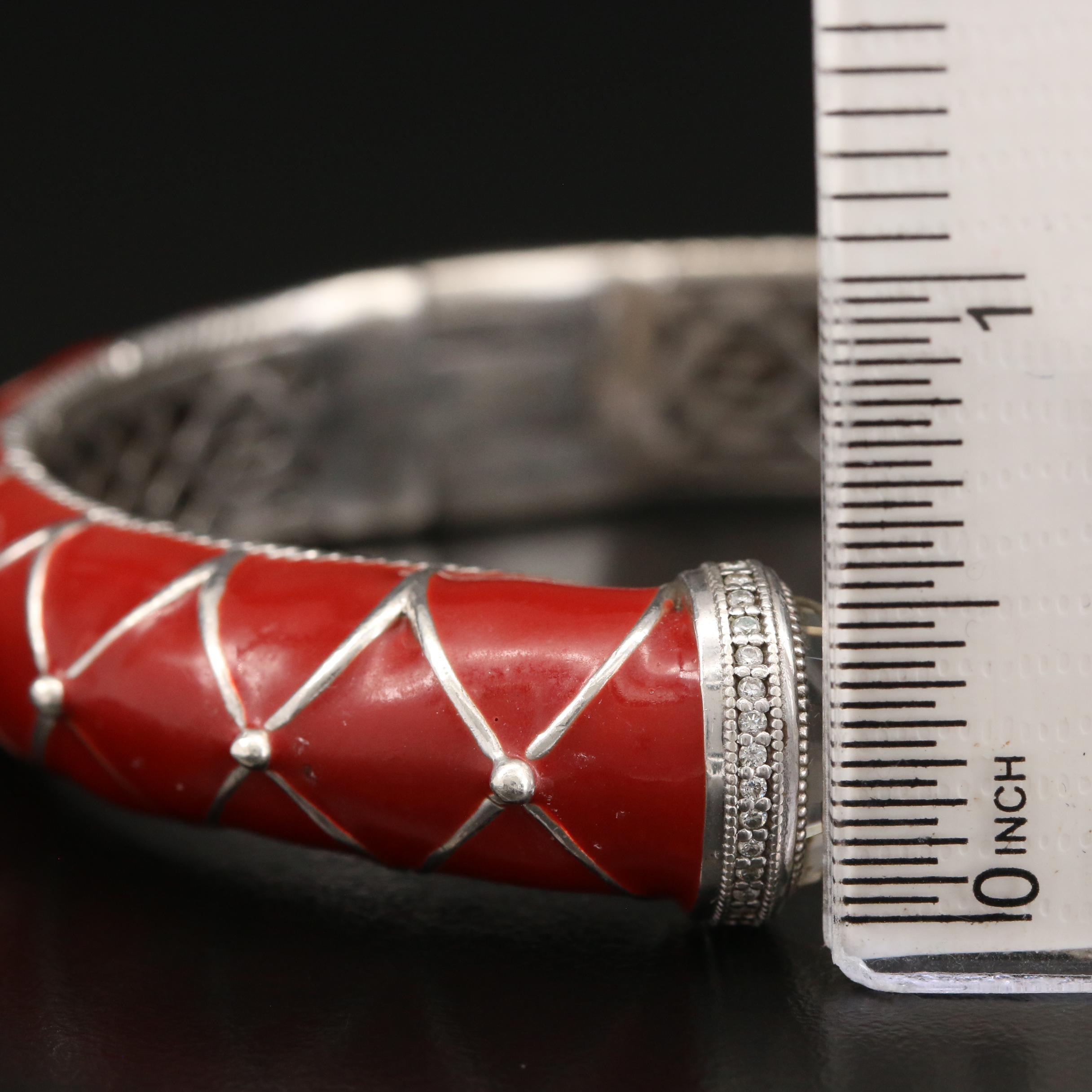 Zasha Sterling Silver Enamel and Glass Hinged Cuff Bracelet