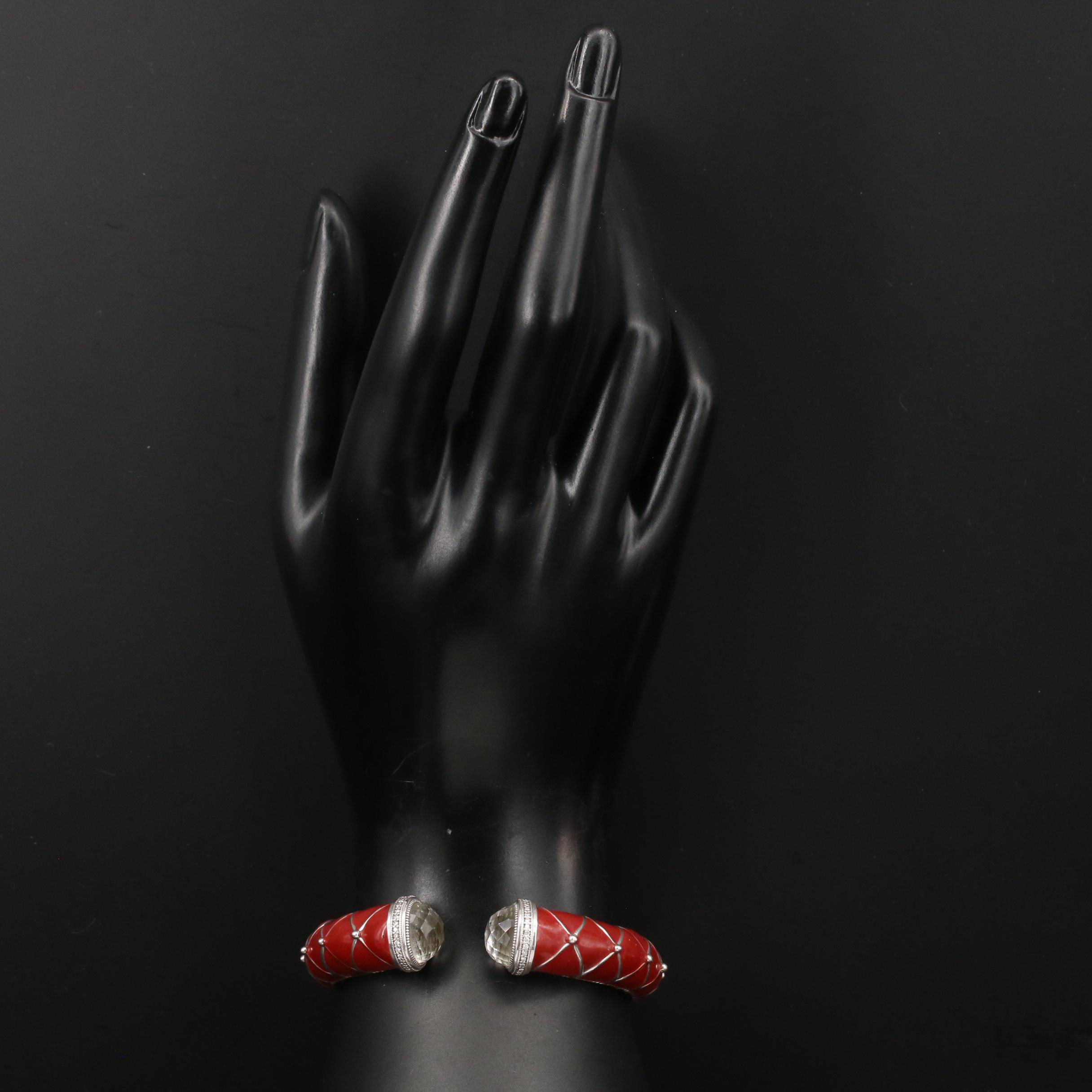 Zasha Sterling Silver Enamel and Glass Hinged Cuff Bracelet