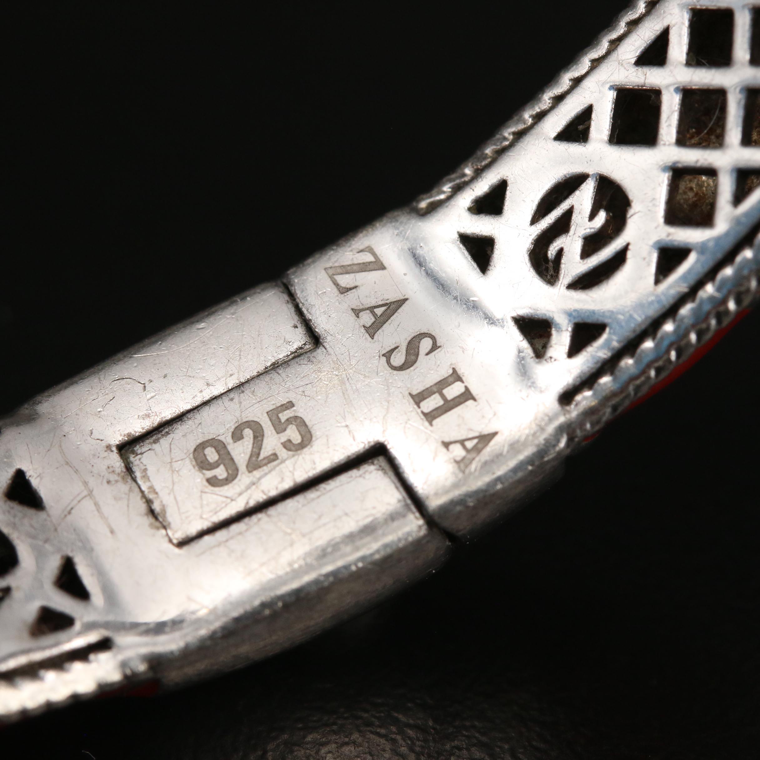 Zasha Sterling Silver Enamel and Glass Hinged Cuff Bracelet