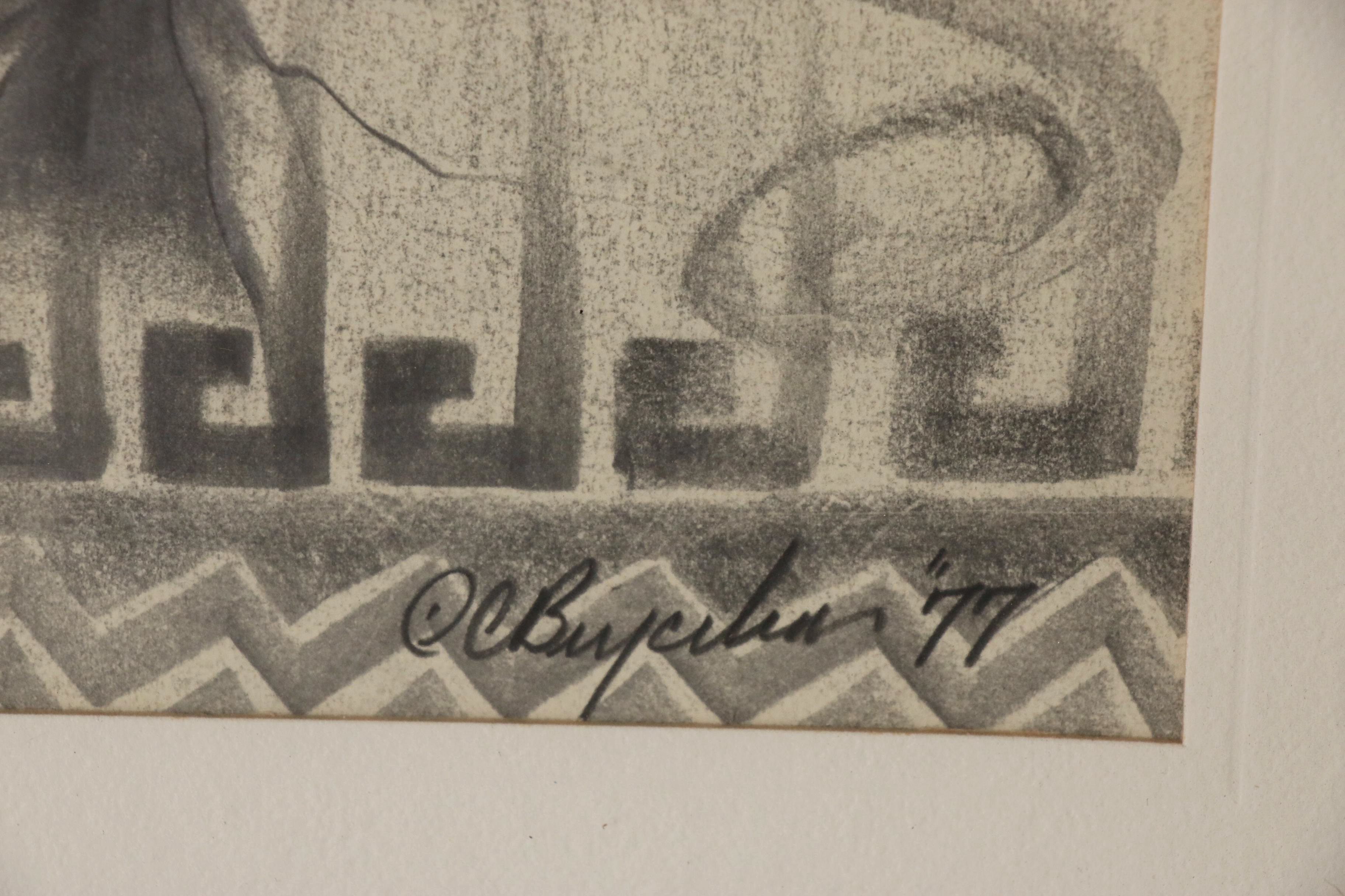 Pueblo of Zuni Mask Graphite Drawing, 1977