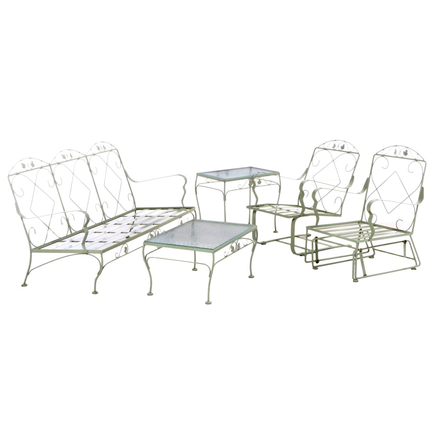 Five-Piece Green-Painted Metal Foliate Motif Patio Set