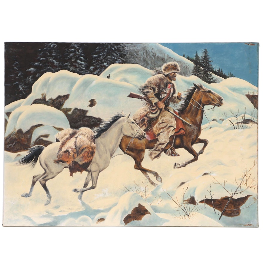 Western Genre Oil Painting After Frank McCarthy "Winter Trail", 20th Century