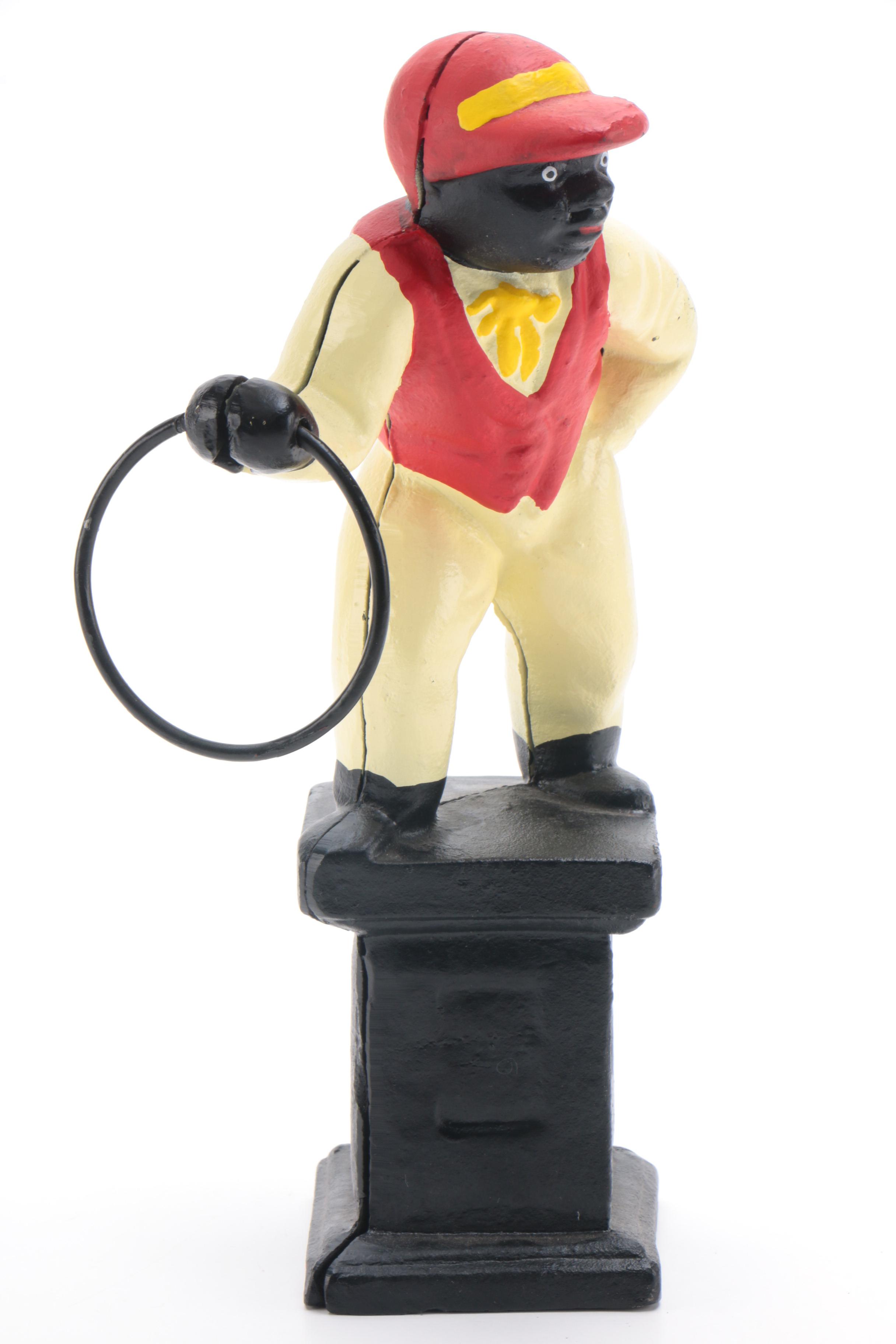 Reproduction Cast Iron Black Americana Lawn Jockey Doorstop