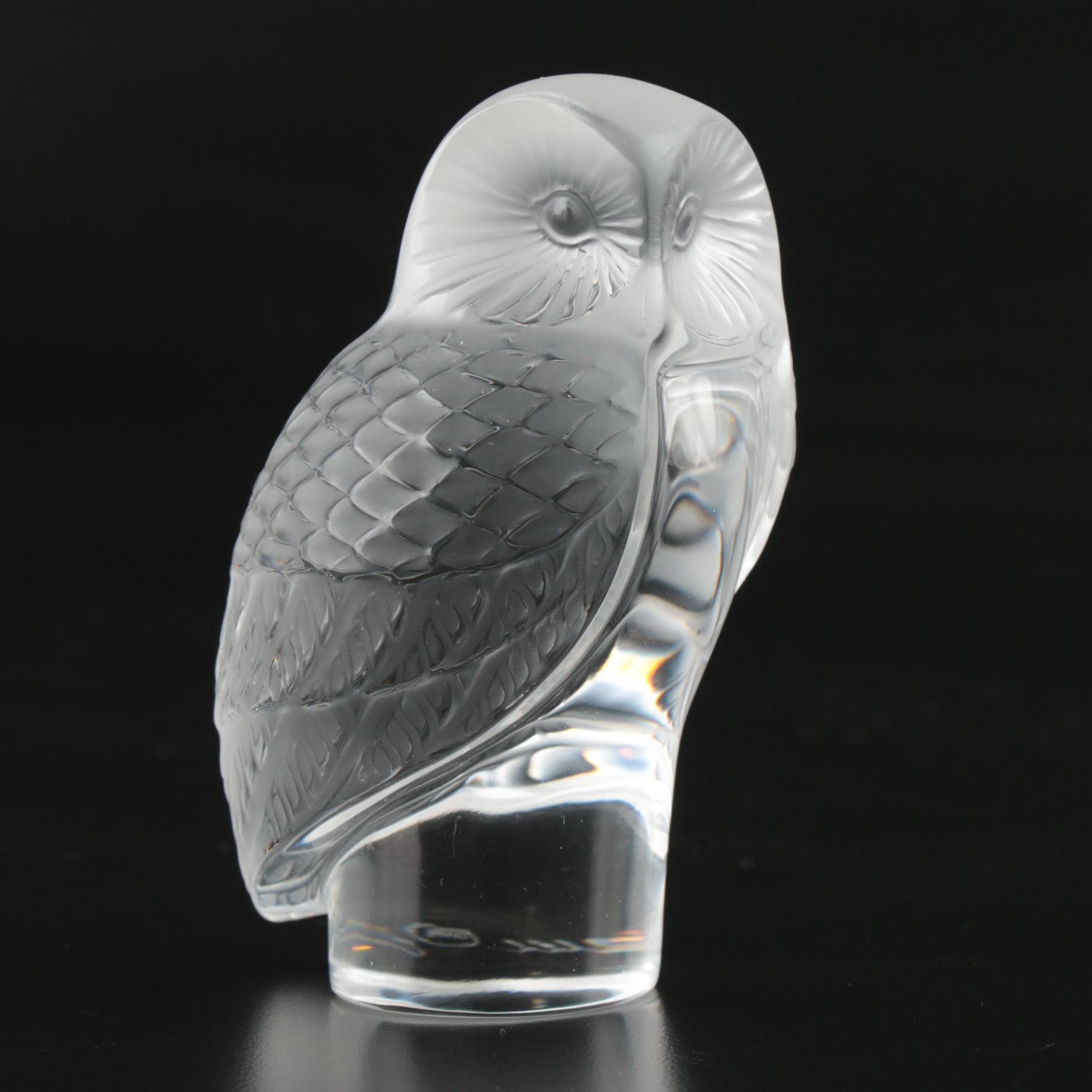 Lalique "Owl" Frosted Crystal Paperweight
