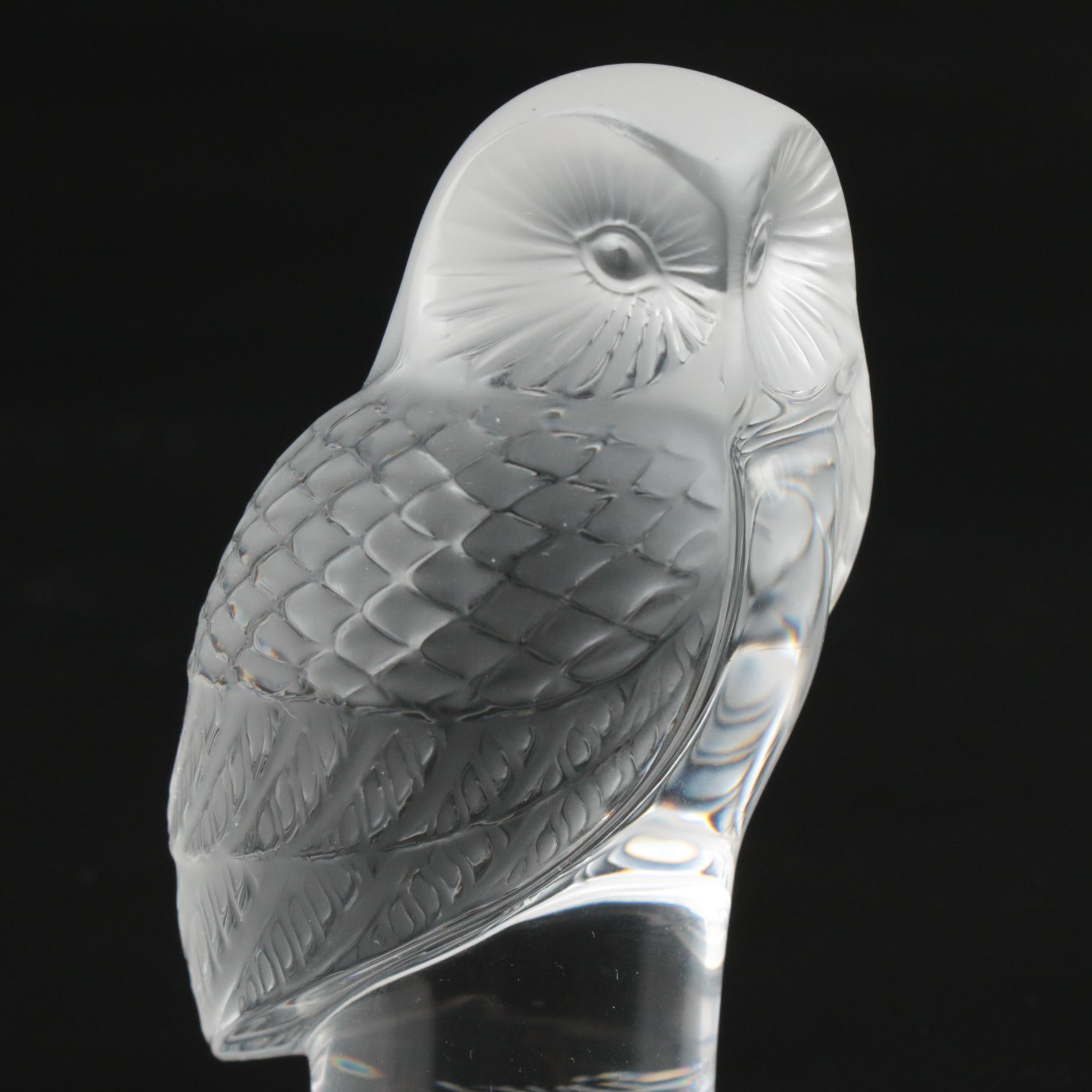Lalique "Owl" Frosted Crystal Paperweight