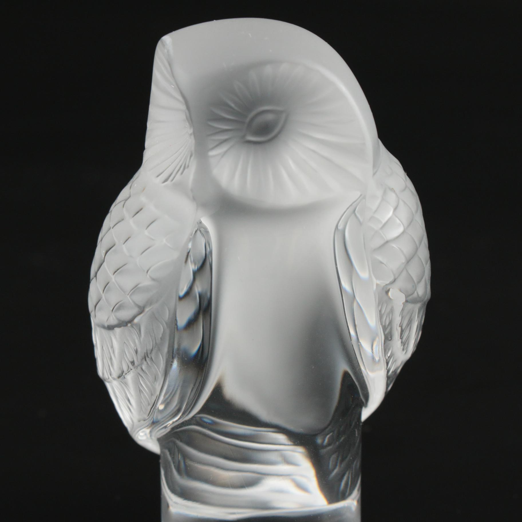 Lalique "Owl" Frosted Crystal Paperweight