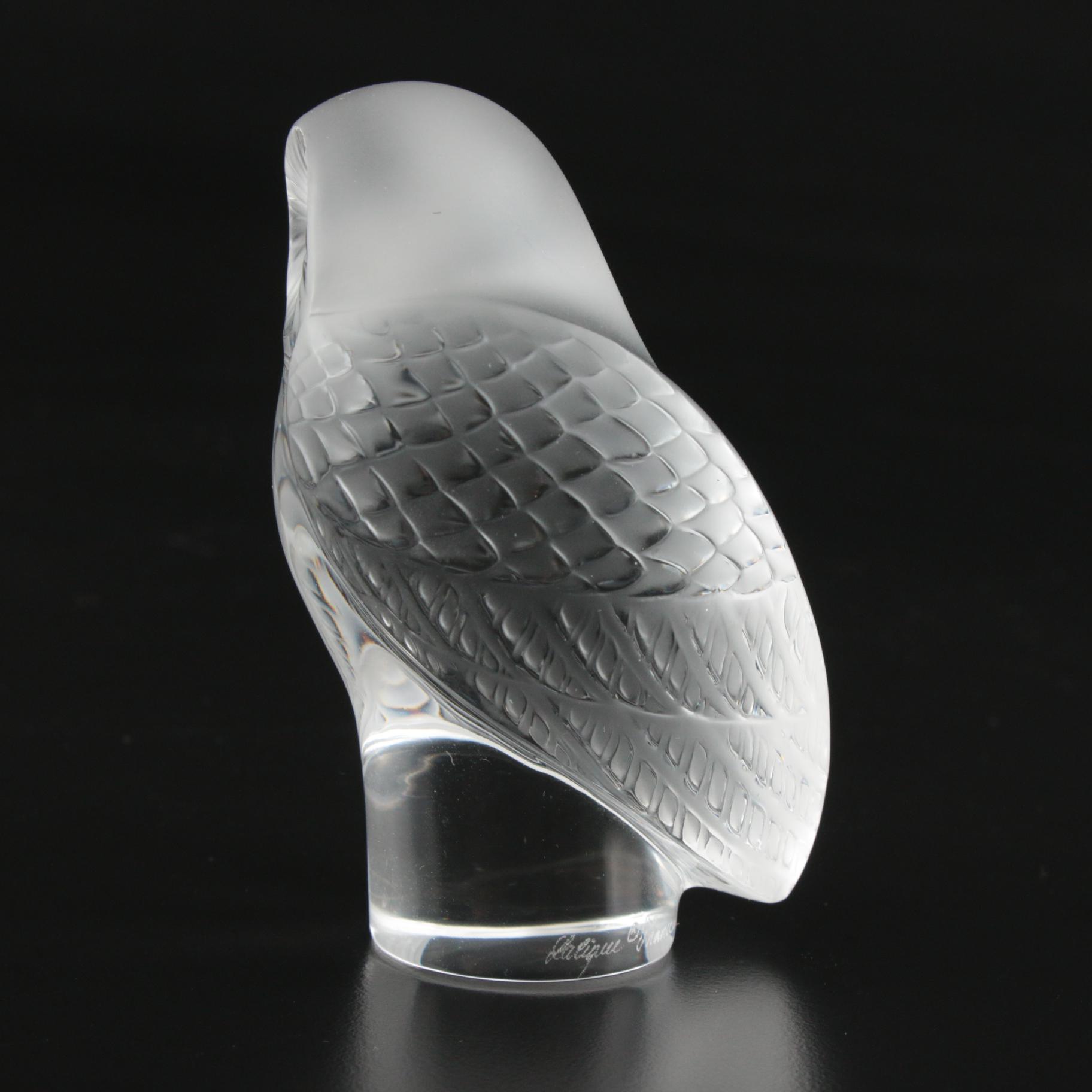 Lalique "Owl" Frosted Crystal Paperweight