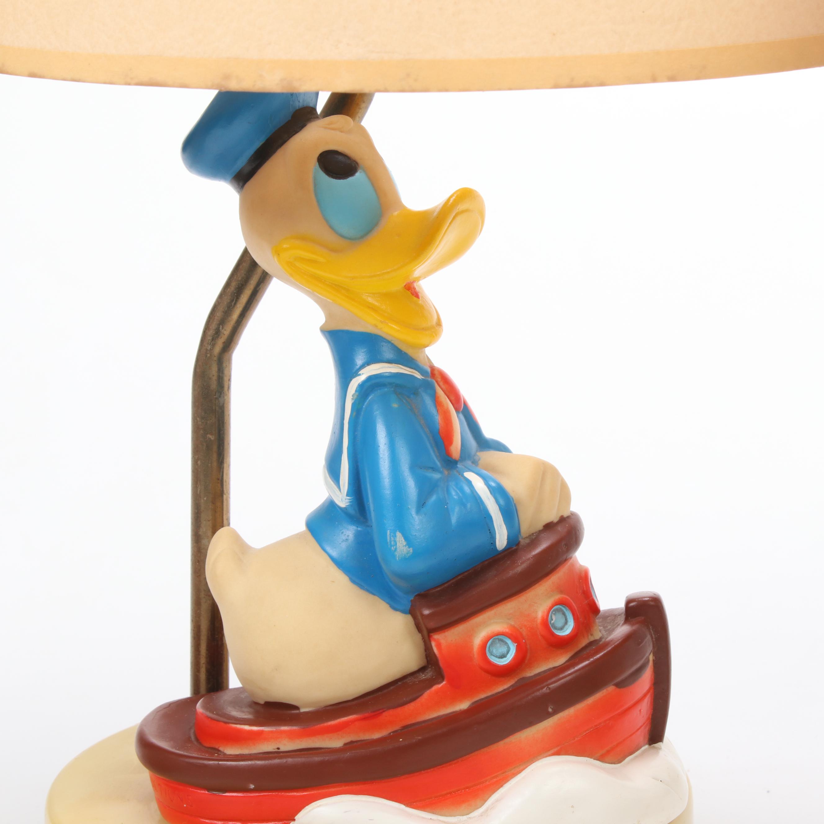 Walt Disney Vintage Donald Duck and Mickey Mouse Lamps with Disneyland Throw