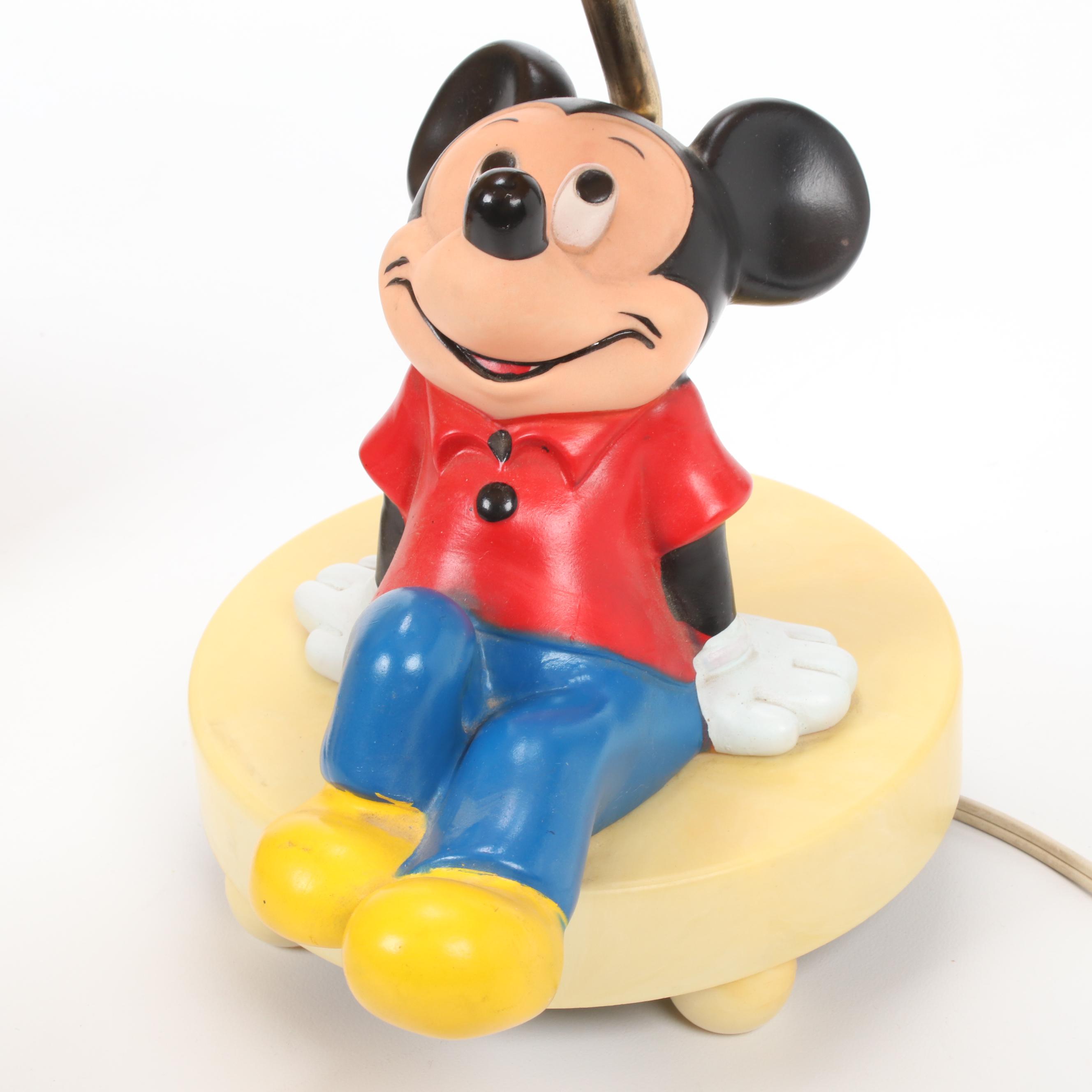 Walt Disney Vintage Donald Duck and Mickey Mouse Lamps with Disneyland Throw