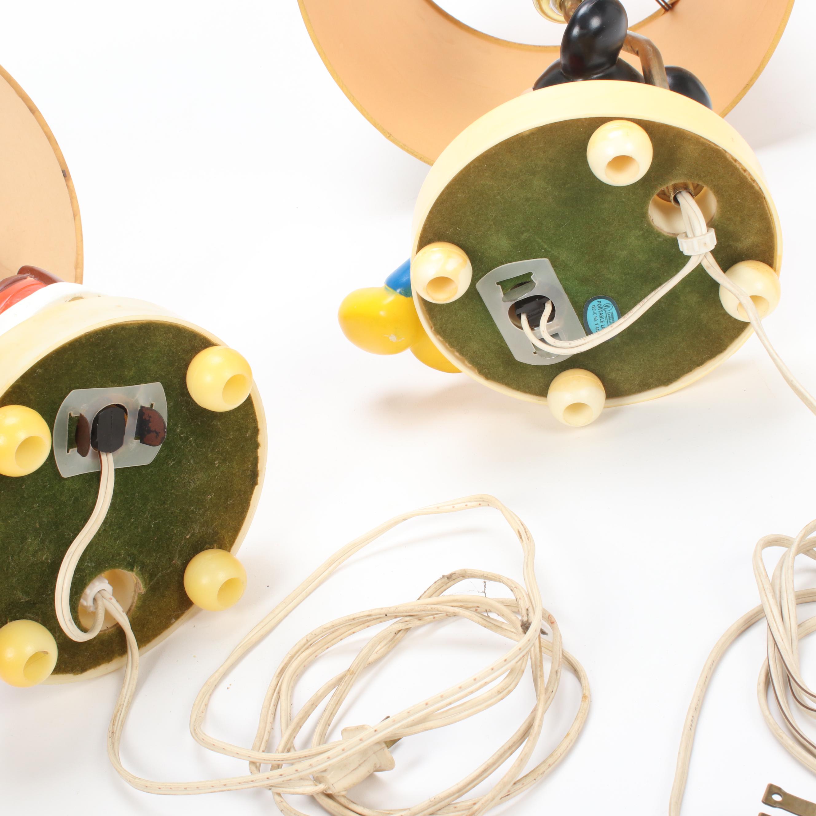 Walt Disney Vintage Donald Duck and Mickey Mouse Lamps with Disneyland Throw