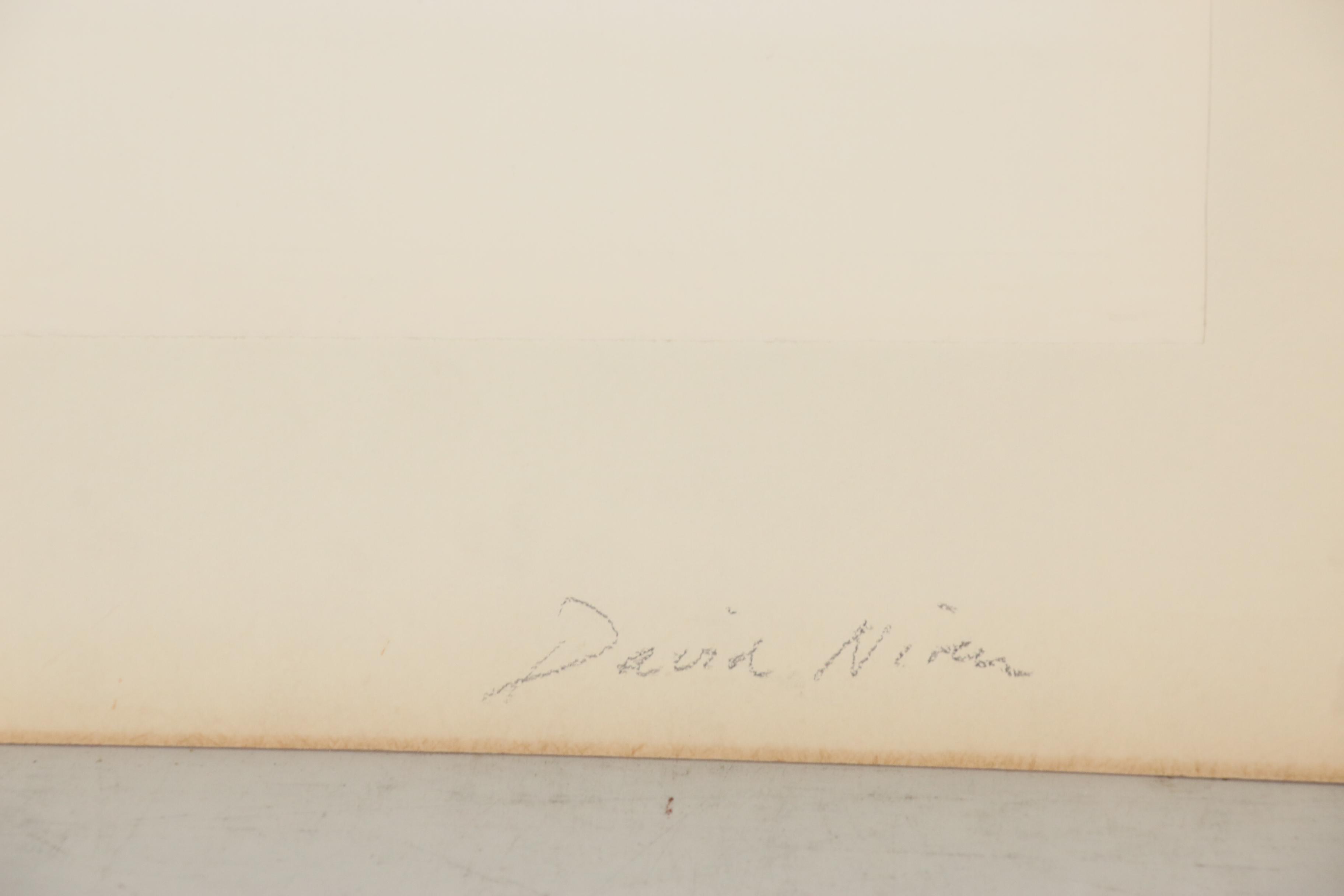 Julius Kroll Pastel Caricature Drawing "David Niven", Mid-20th Century