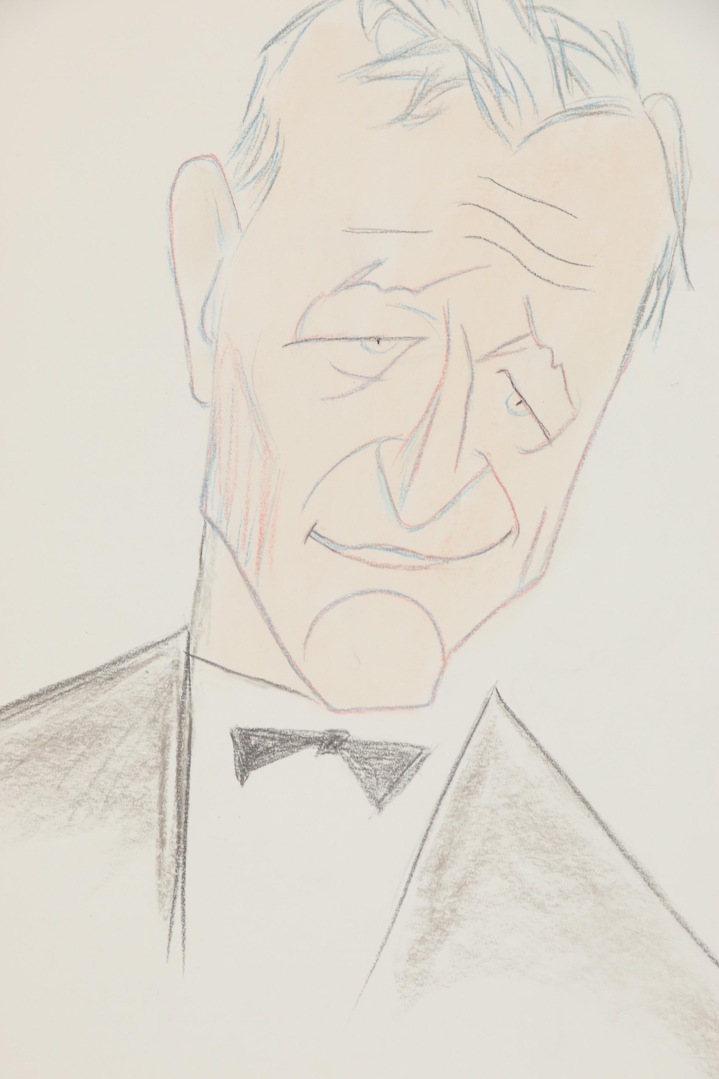 Julius Kroll Pastel Caricature Drawing "John Wayne", Mid-20th Century