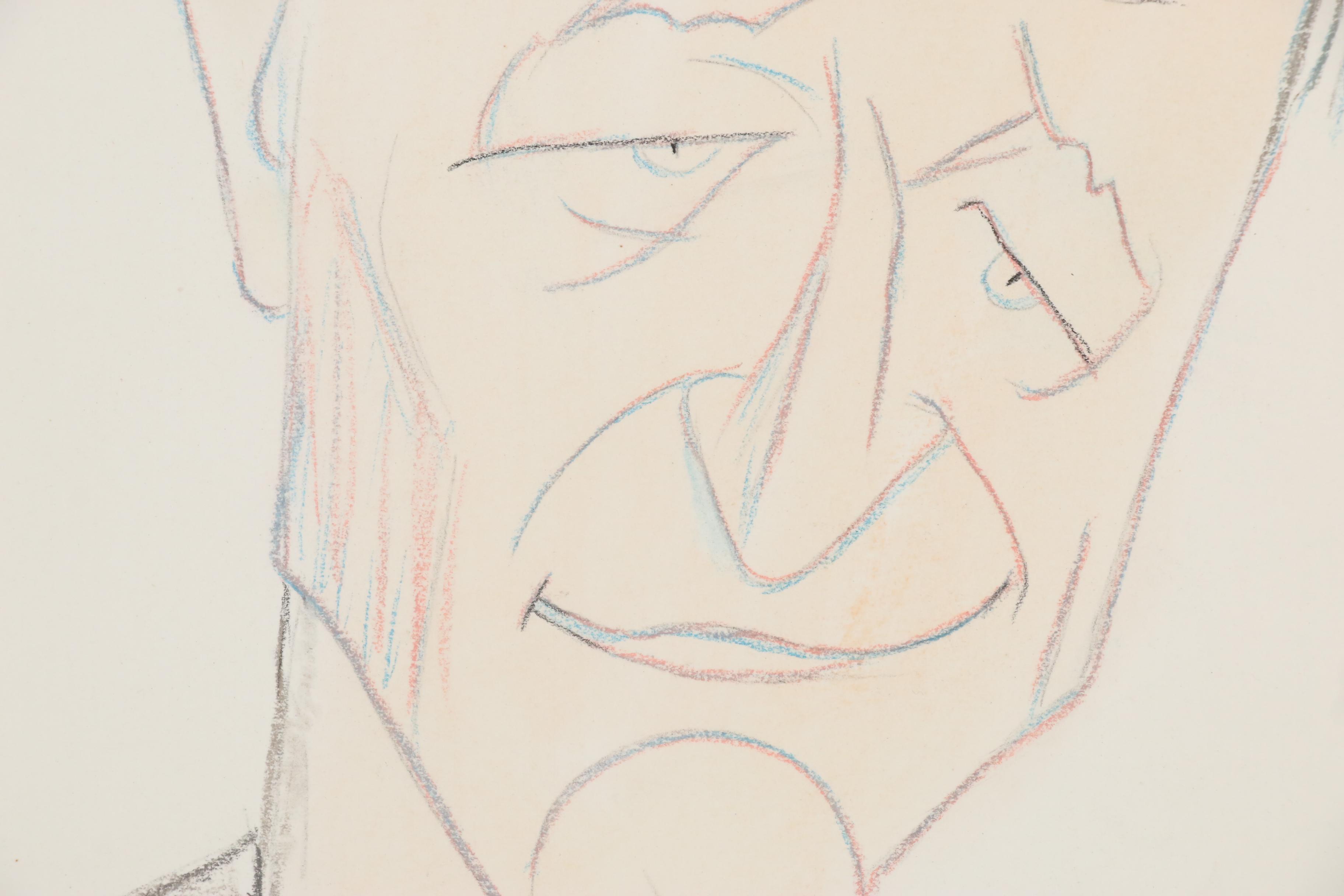 Julius Kroll Pastel Caricature Drawing "John Wayne", Mid-20th Century