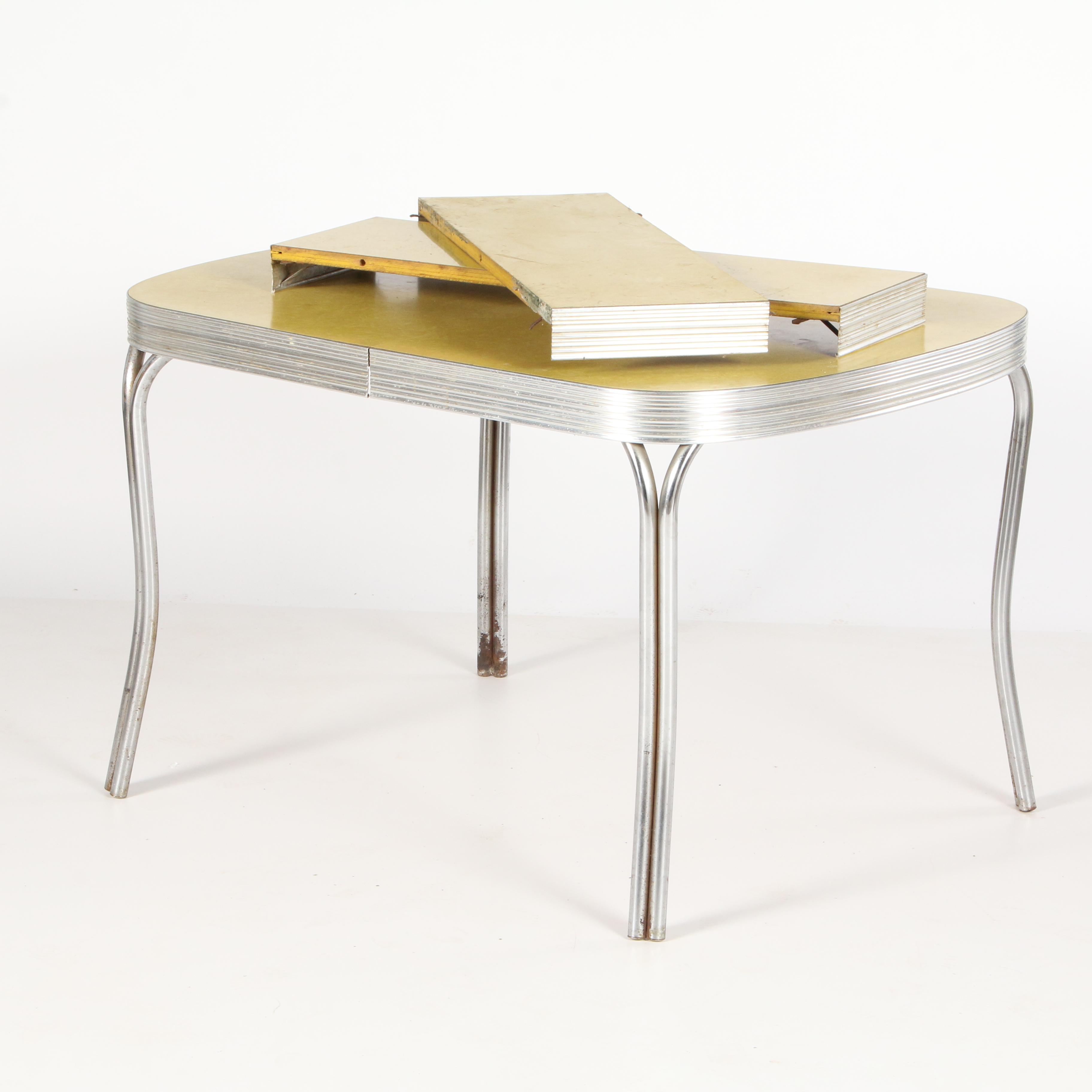 Chrome and Yellow Laminate and Vinyl Dinette Set, circa 1950