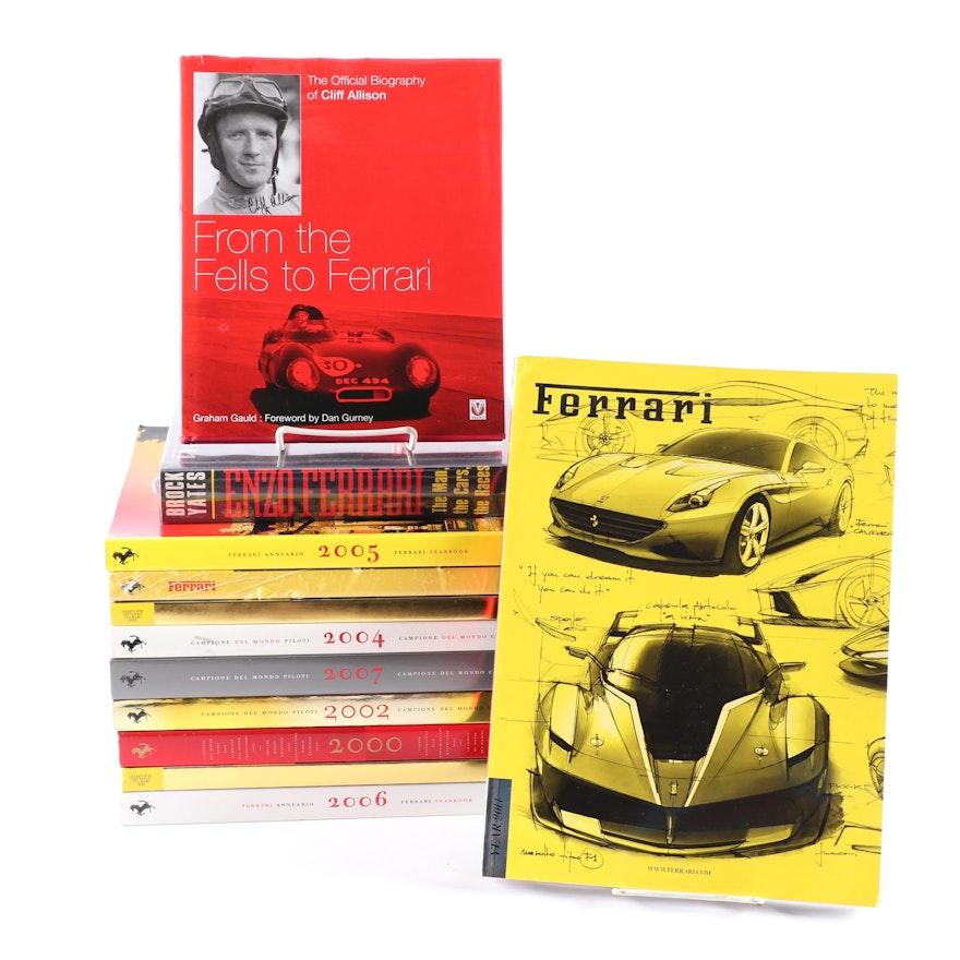 "Official Ferrari Magazines" with "Enzo Ferrari" and "From the Fells to Ferrari"