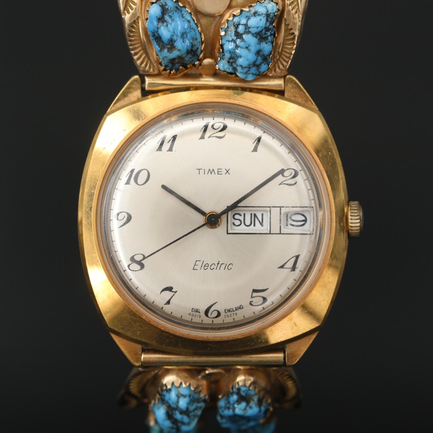 Timex Electric Watch With 14K Gold and Turquoise Southwestern Style Bracelet