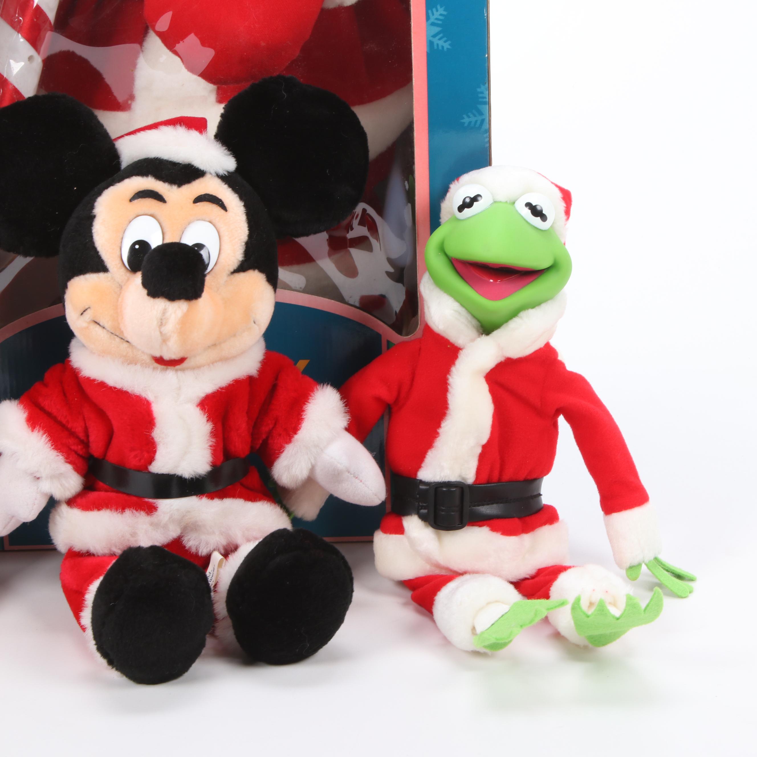 Animated Mickey Mouse and Homer and Plush Kermit and Mickey Mouse Santa Claus