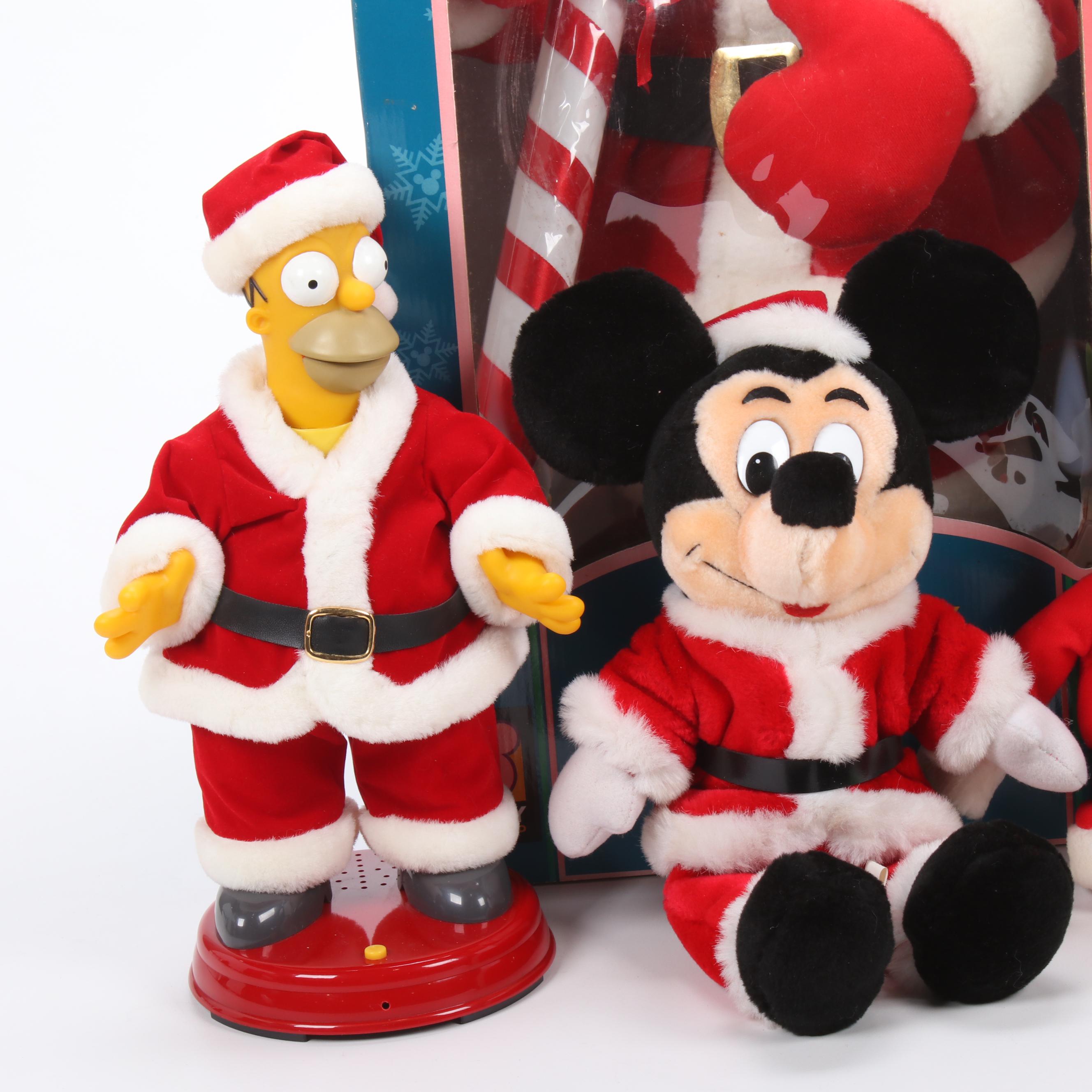 Animated Mickey Mouse and Homer and Plush Kermit and Mickey Mouse Santa Claus