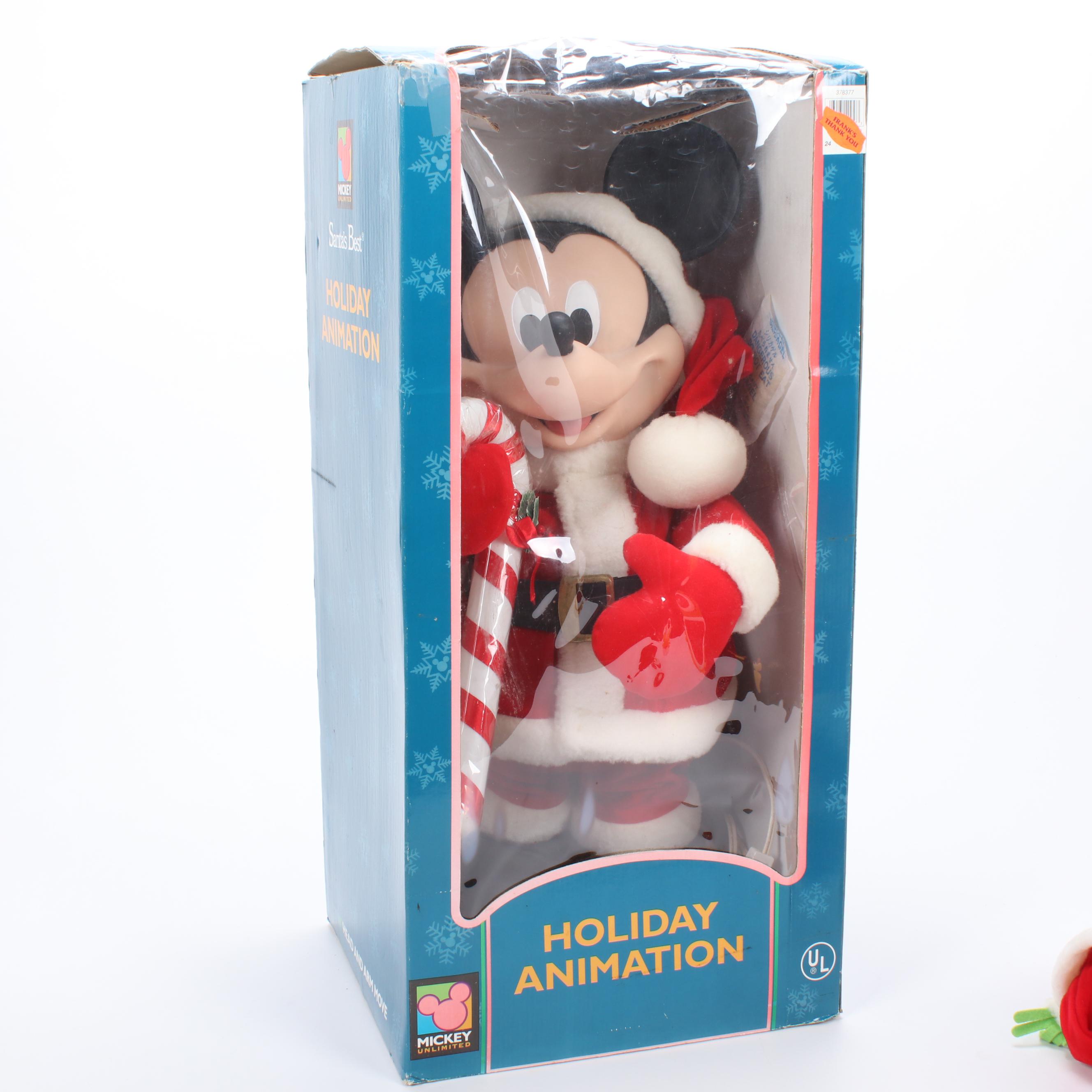 Animated Mickey Mouse and Homer and Plush Kermit and Mickey Mouse Santa Claus