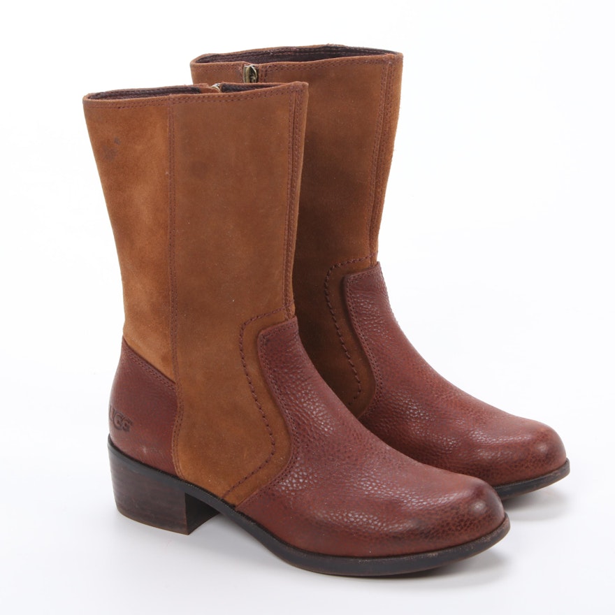 UGG Two-Tone Leather and Suede Zip Boots