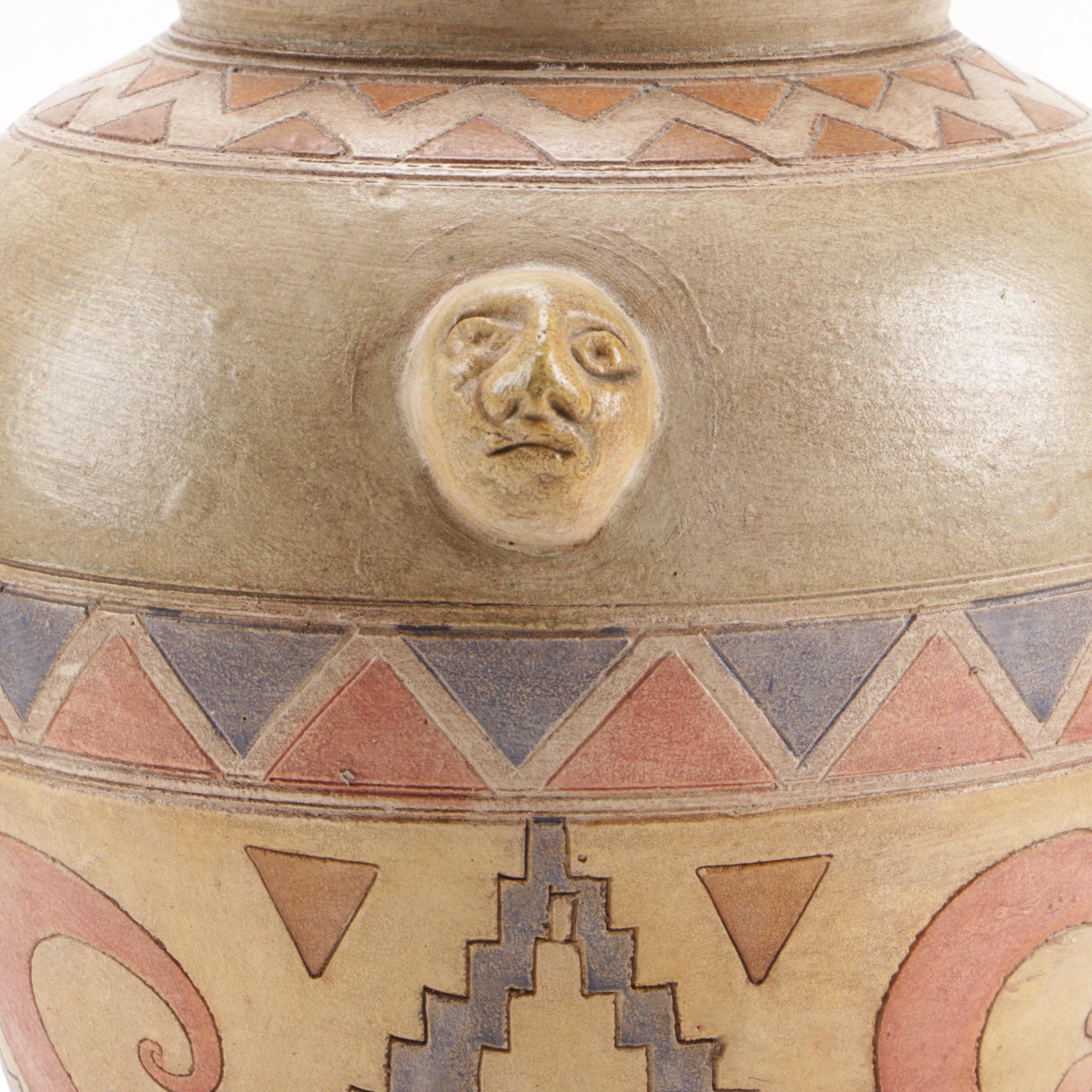 South American Inspired Art Pottery Lidded Vessel