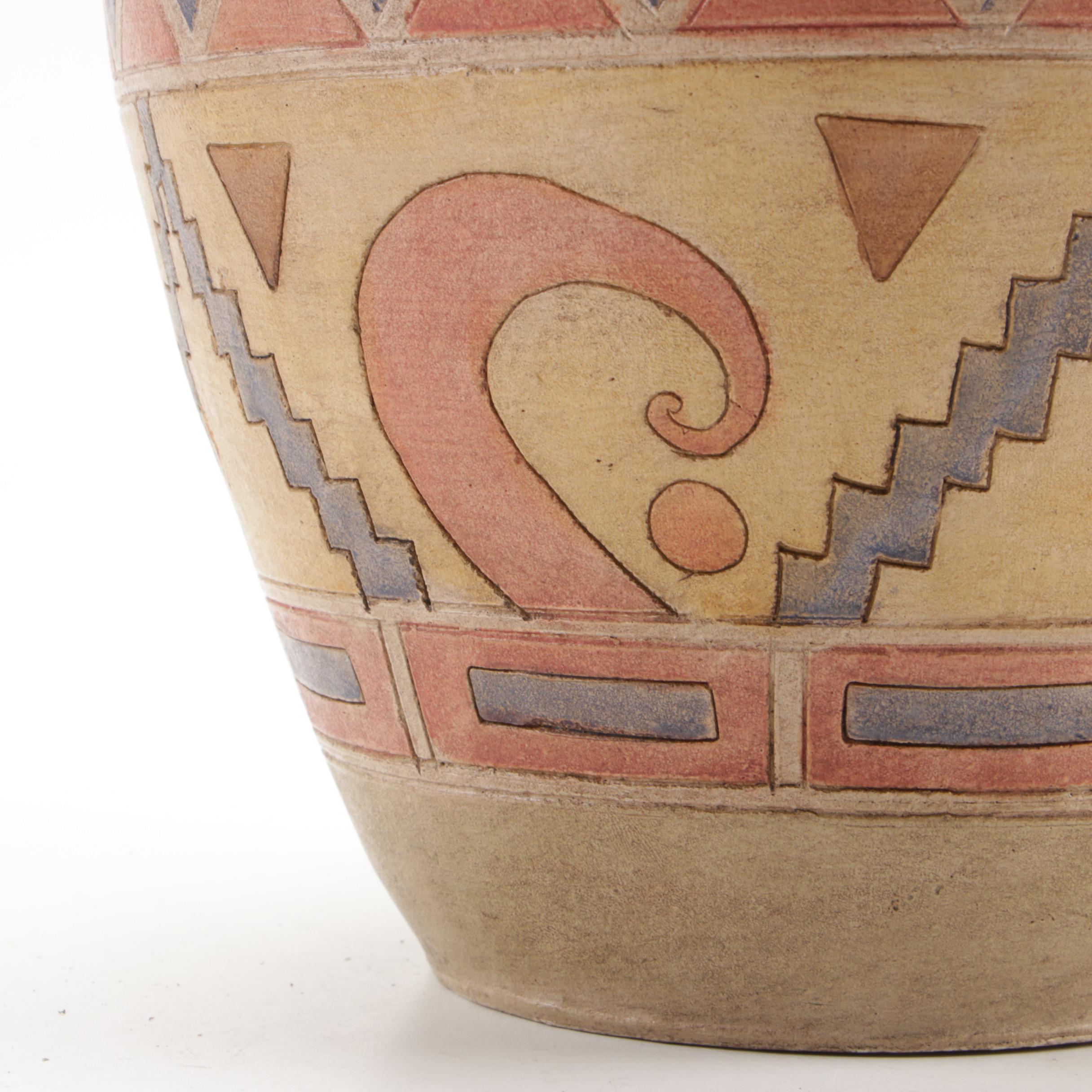 South American Inspired Art Pottery Lidded Vessel