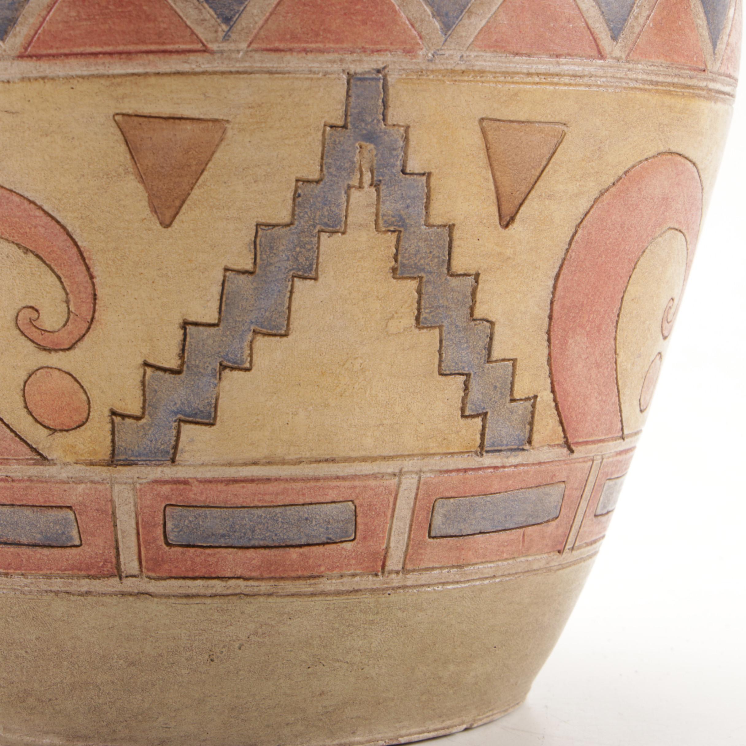 South American Inspired Art Pottery Lidded Vessel